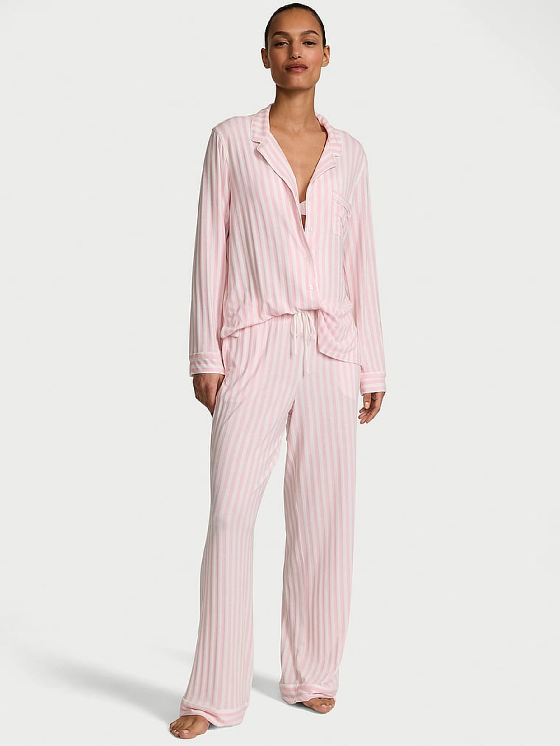 Pretty Blossom Pink Stripe Modal Long Pyjama Set (F37220) | €68