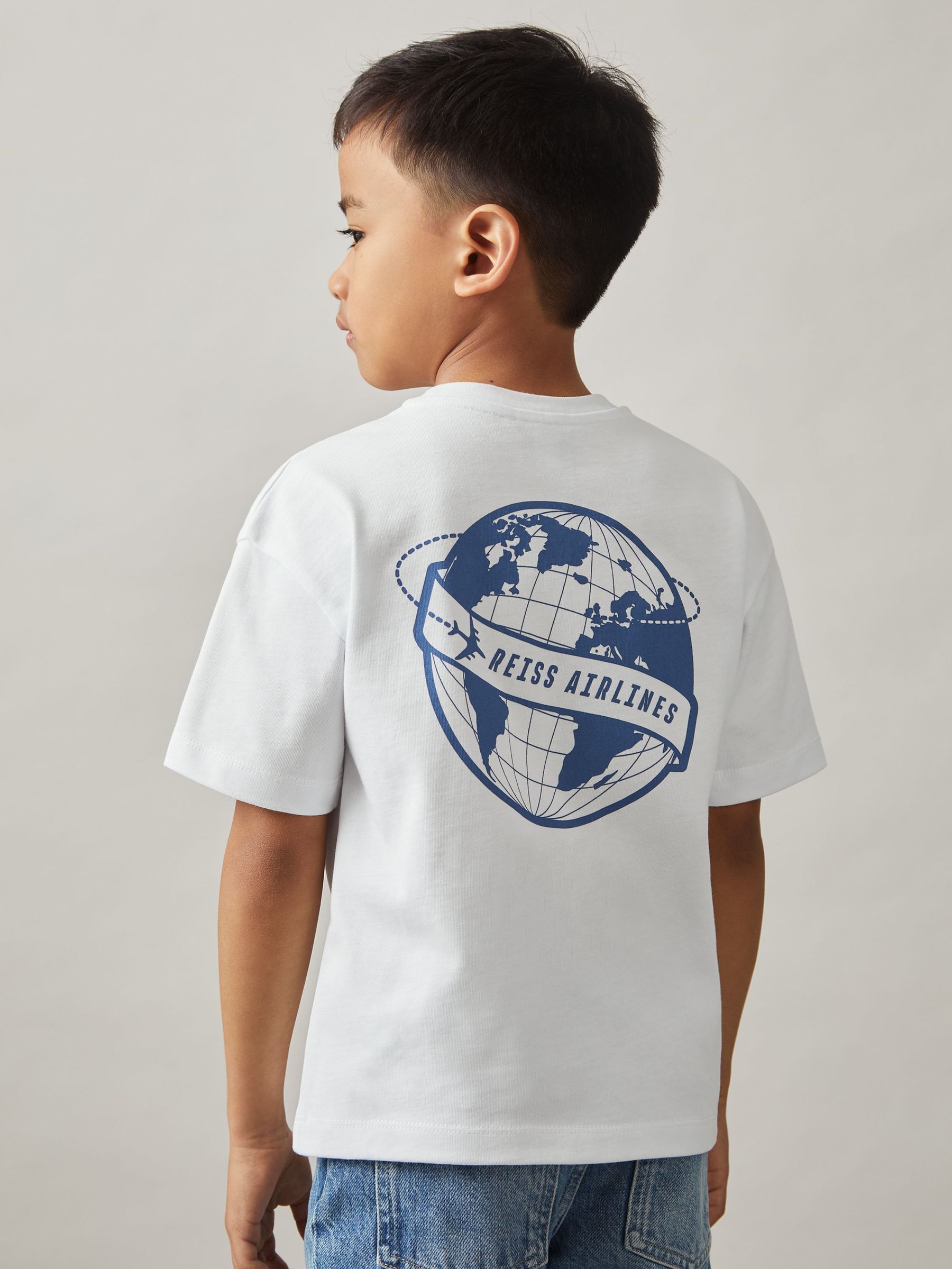 9-13 yrs Cotton Airlines-Print Oversize T-Shirt in White/Blue (F37246) | €30