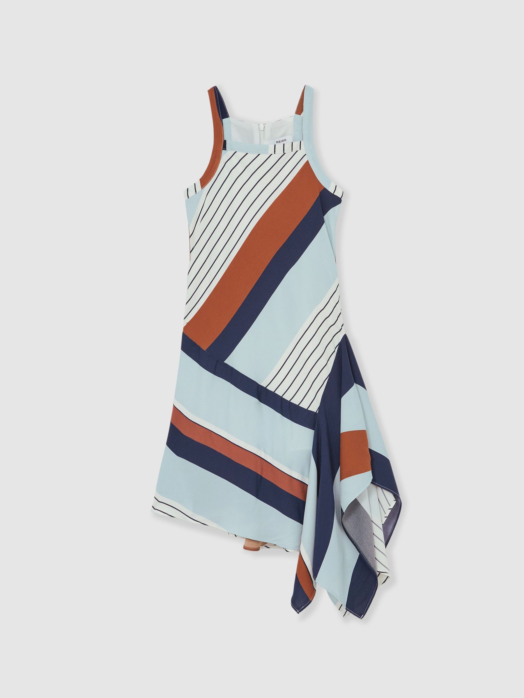 Stripe-Print Handkerchief Dress in Blue Print (F37250) | US$140