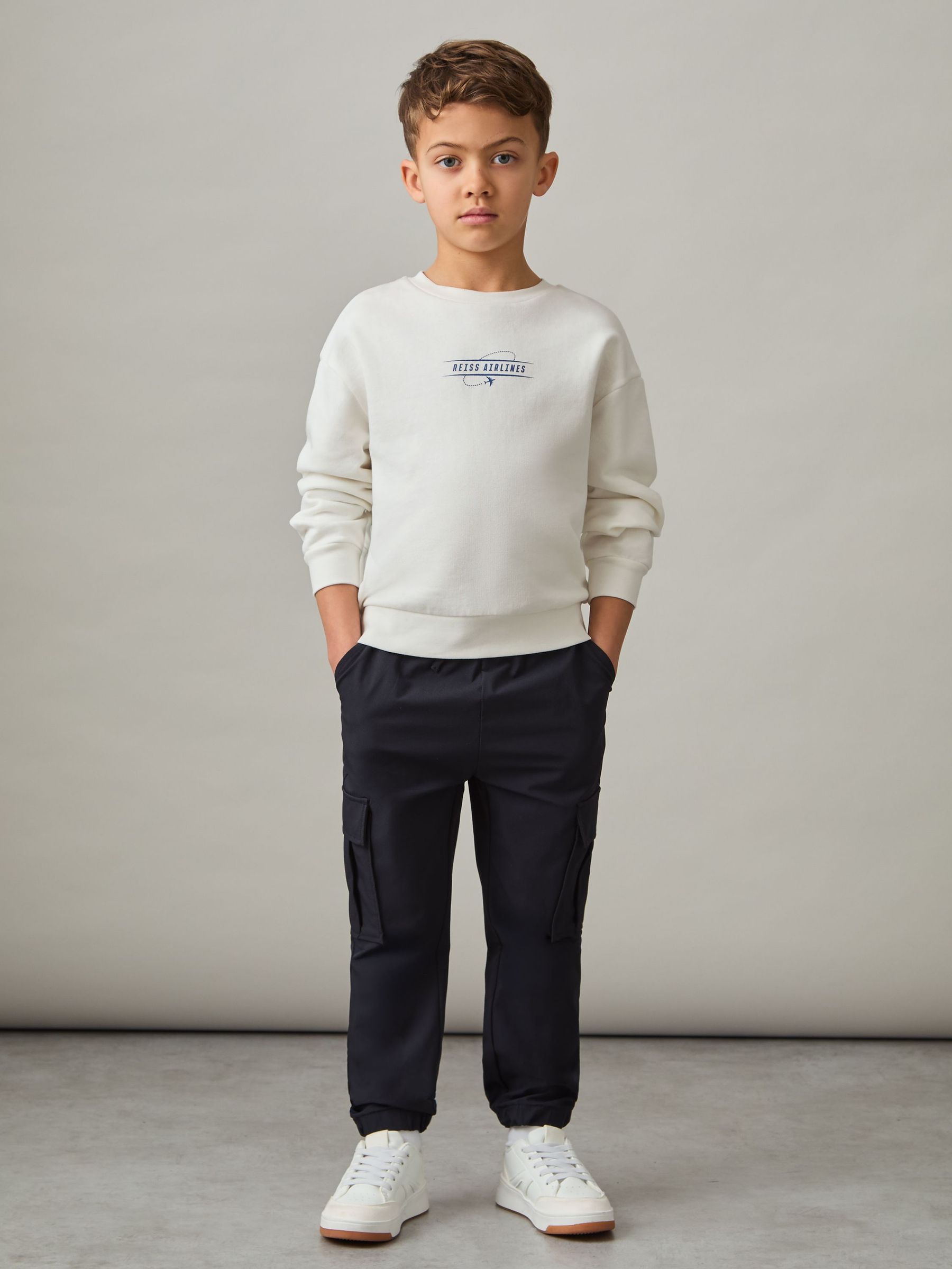 Cotton-Blend Airlines-Print Sweatshirt in White/Blue (F37252) | 180 SAR
