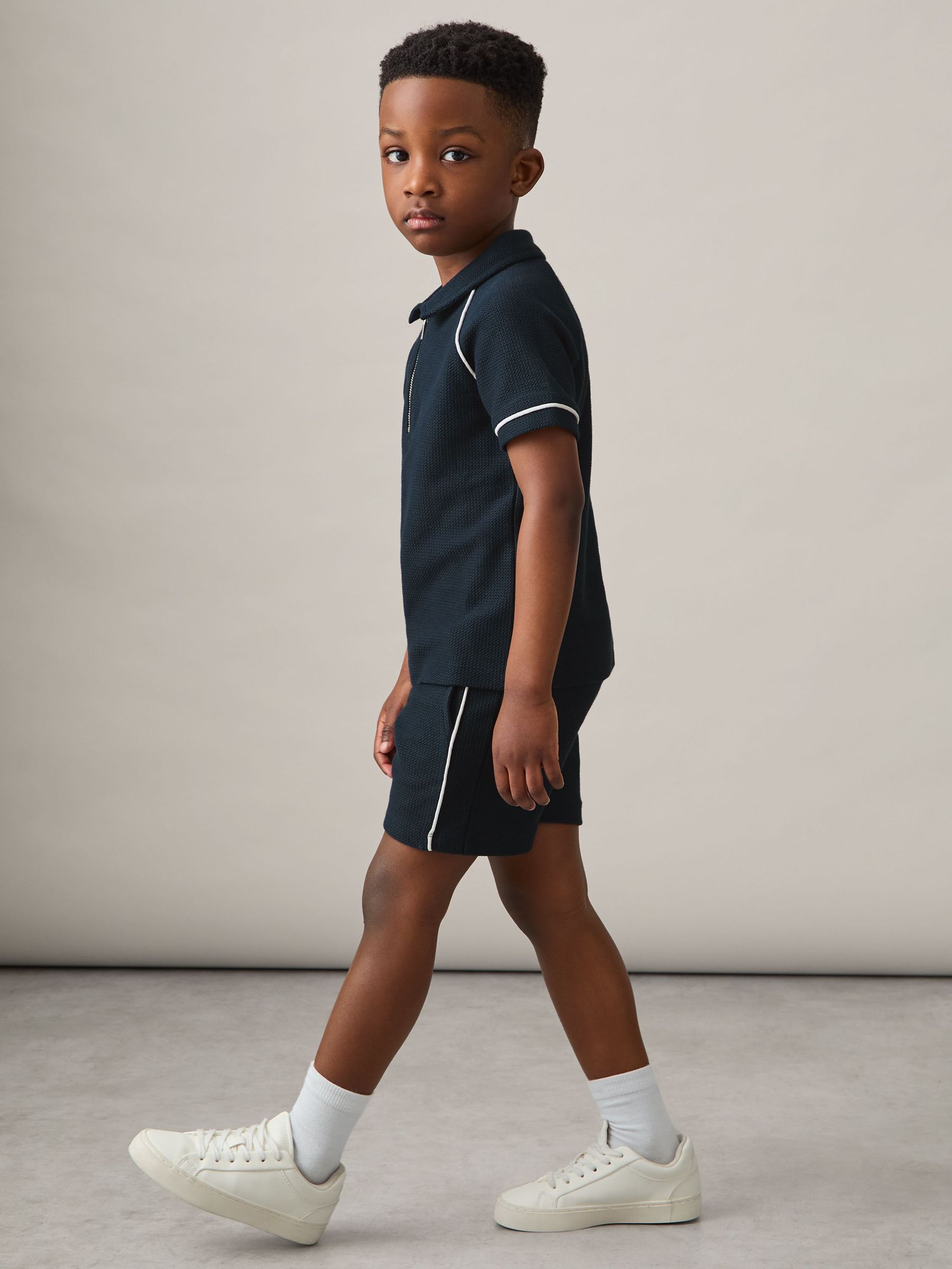 3-9 yrs Cotton Textured Piped Shorts in Navy (F37253) | US$30