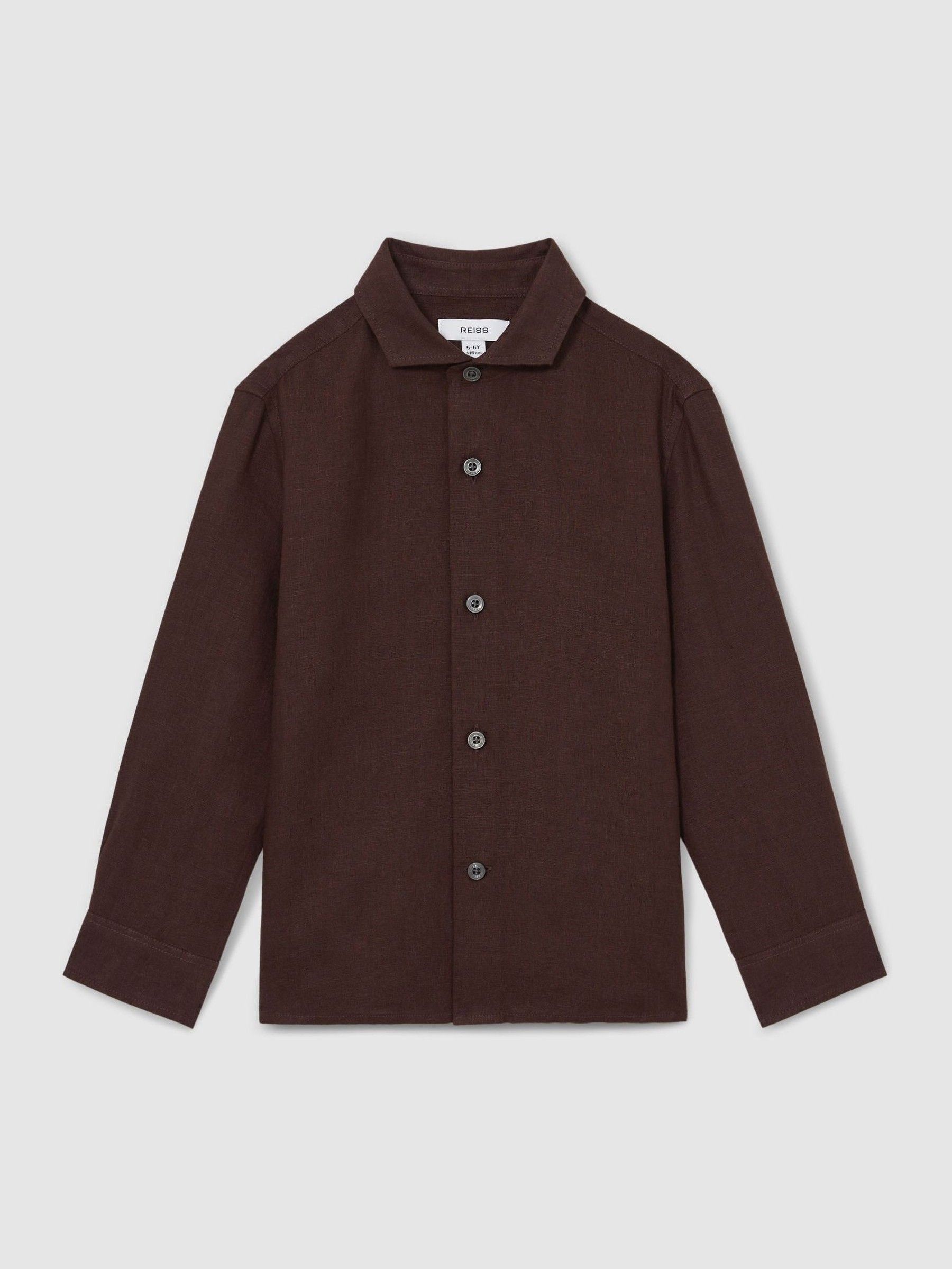 13-14 yrs Linen Cutaway Collar Shirt in Dark Brown (F37261) | $70