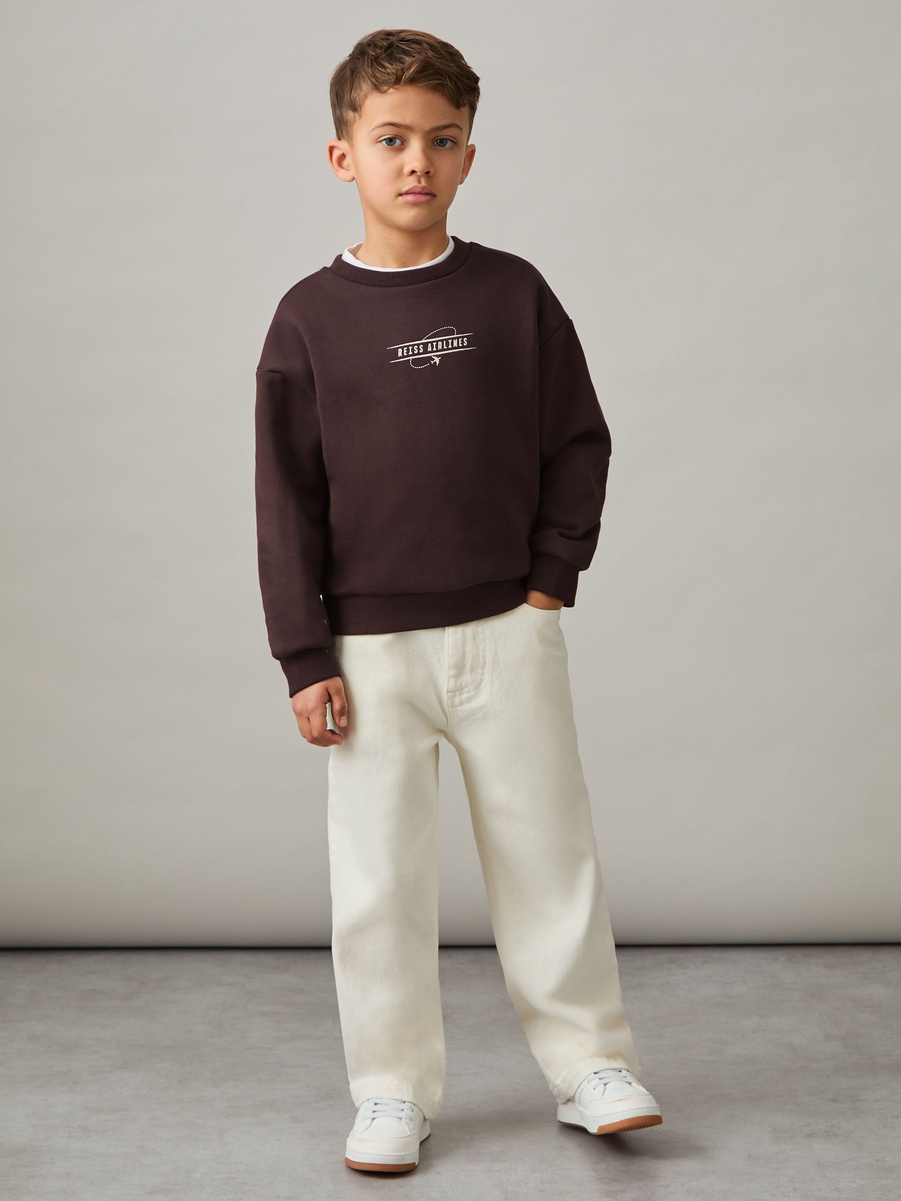 Junior Cotton Blend Airlines Print Sweatshirt in Chocolate Brown/Off White (F37263) | €45