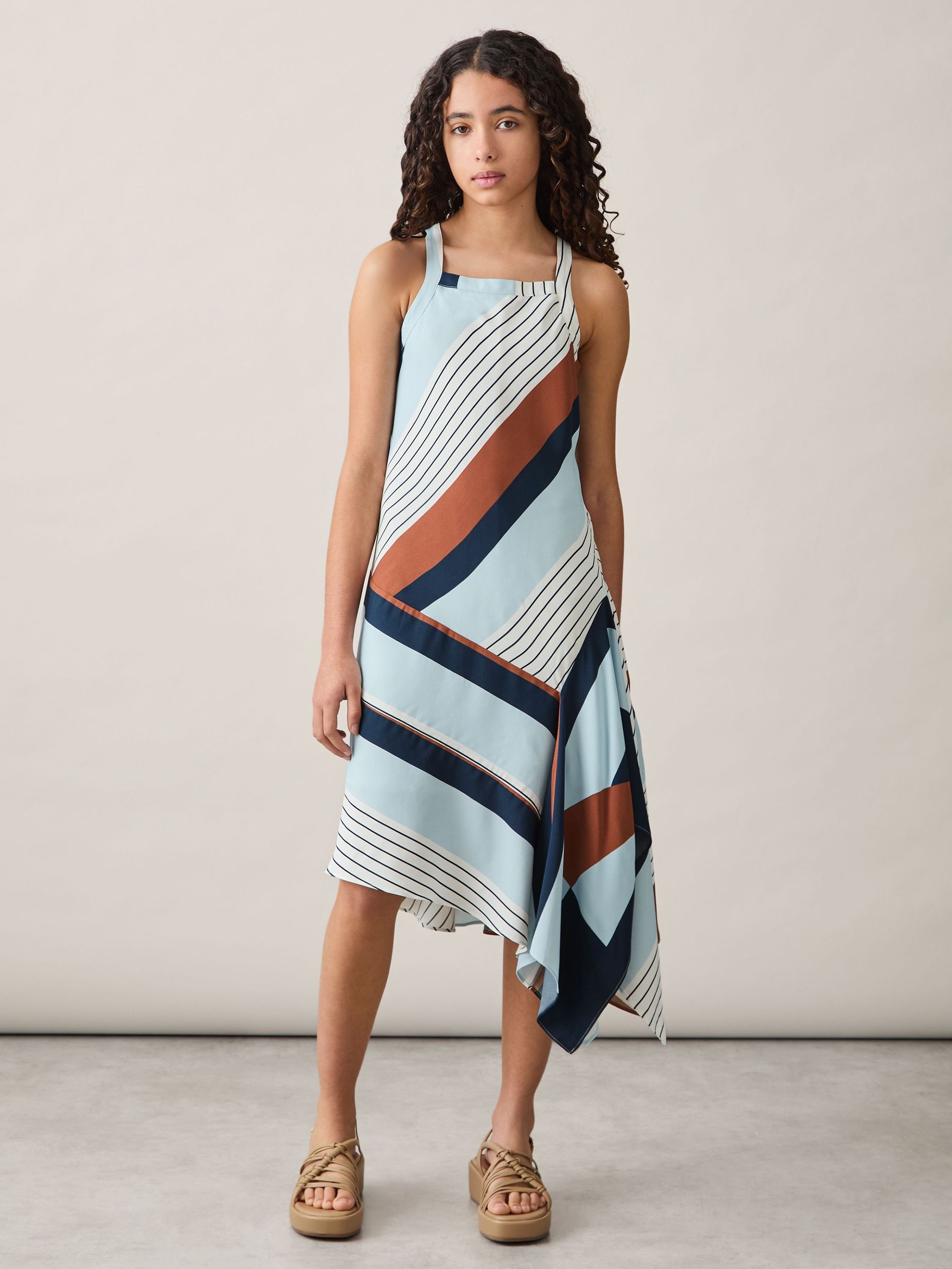 Stripe-Print Handkerchief Dress in Blue Print (F37264) | US$120