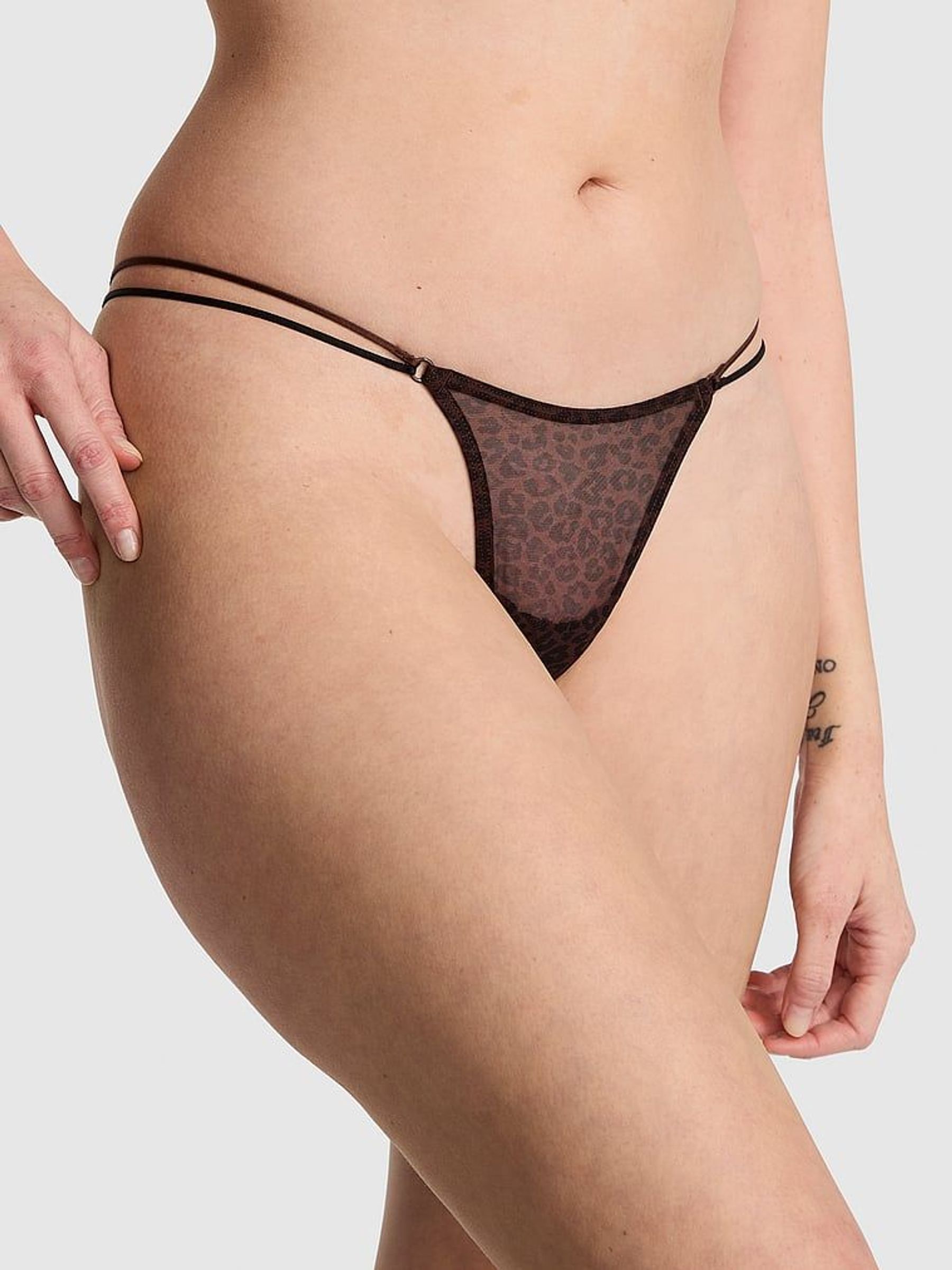 Ganache Leopard Mini Scoop Thong Logo Mesh Knickers (F40303) | €10.50