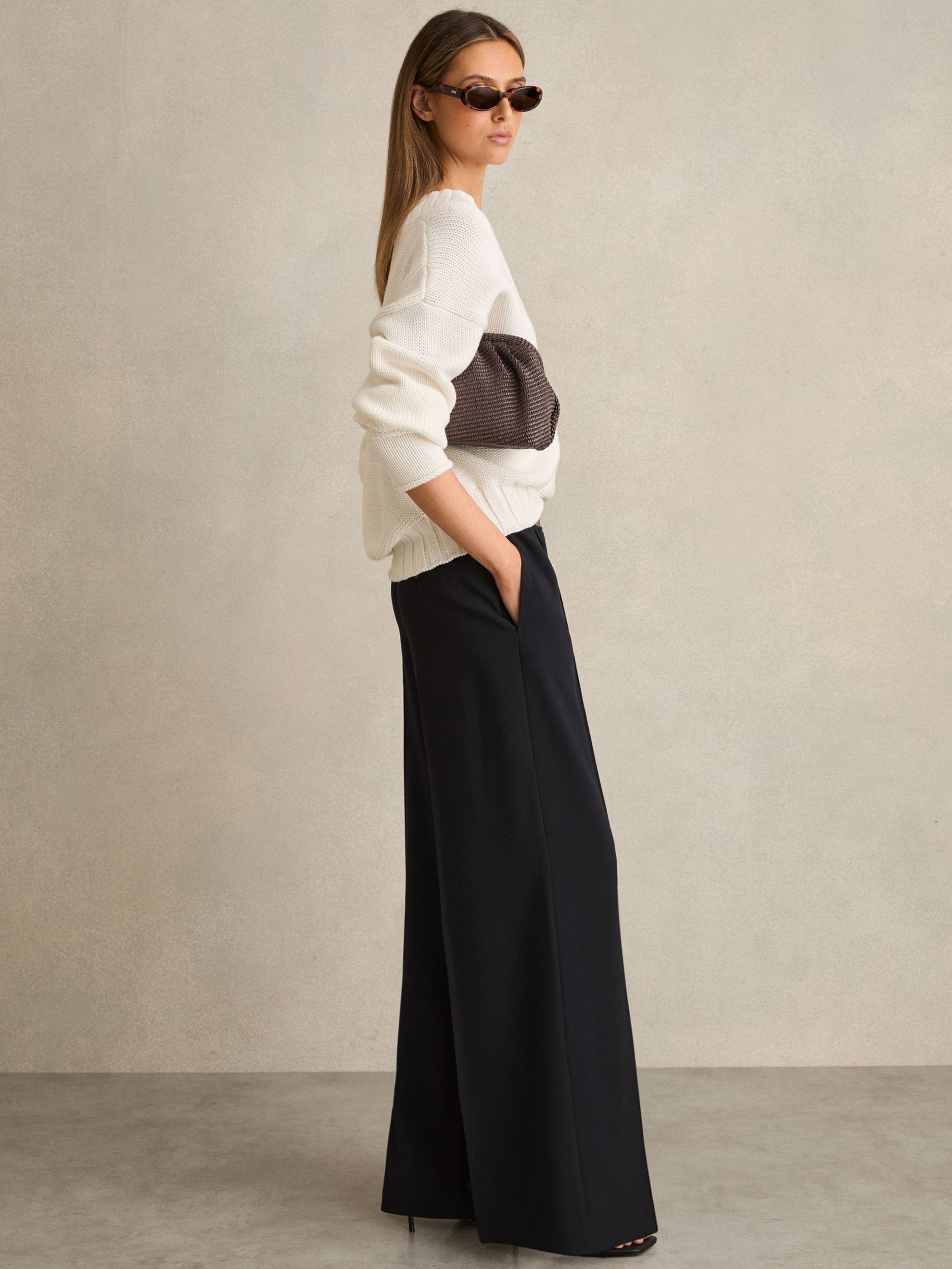 Petite Wide-Leg Elasticated-Waist Trousers in Navy (F40774) | US$160