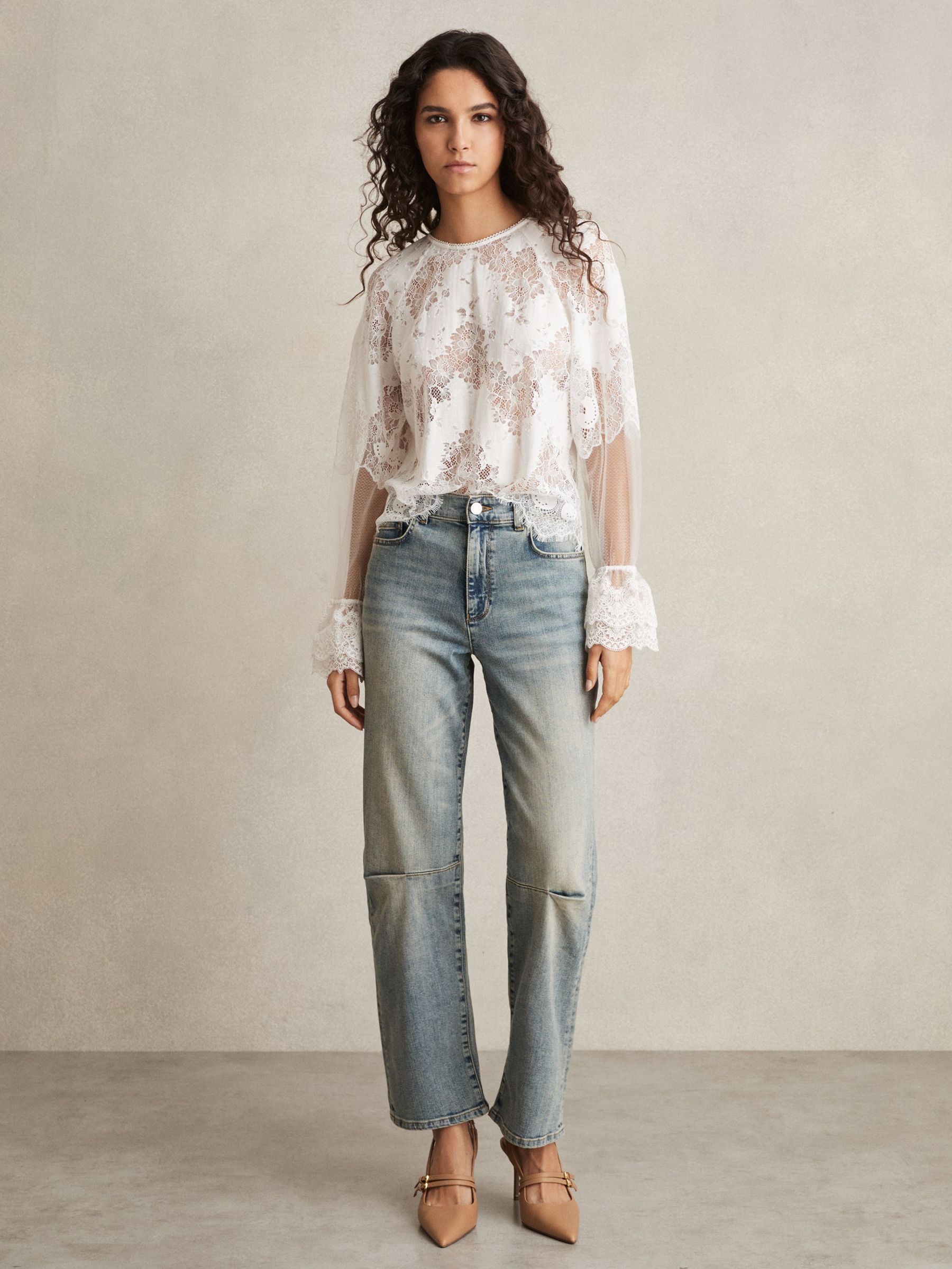 Barrel-Leg Dart Jeans in Light Blue (F40783) | US$225