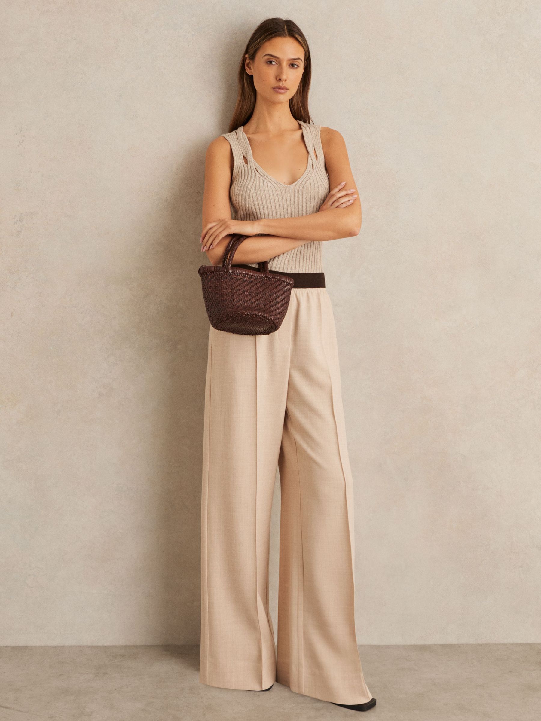 Petite Wide-Leg Elasticated-Waist Trousers in Neutral (F40784) | US$160
