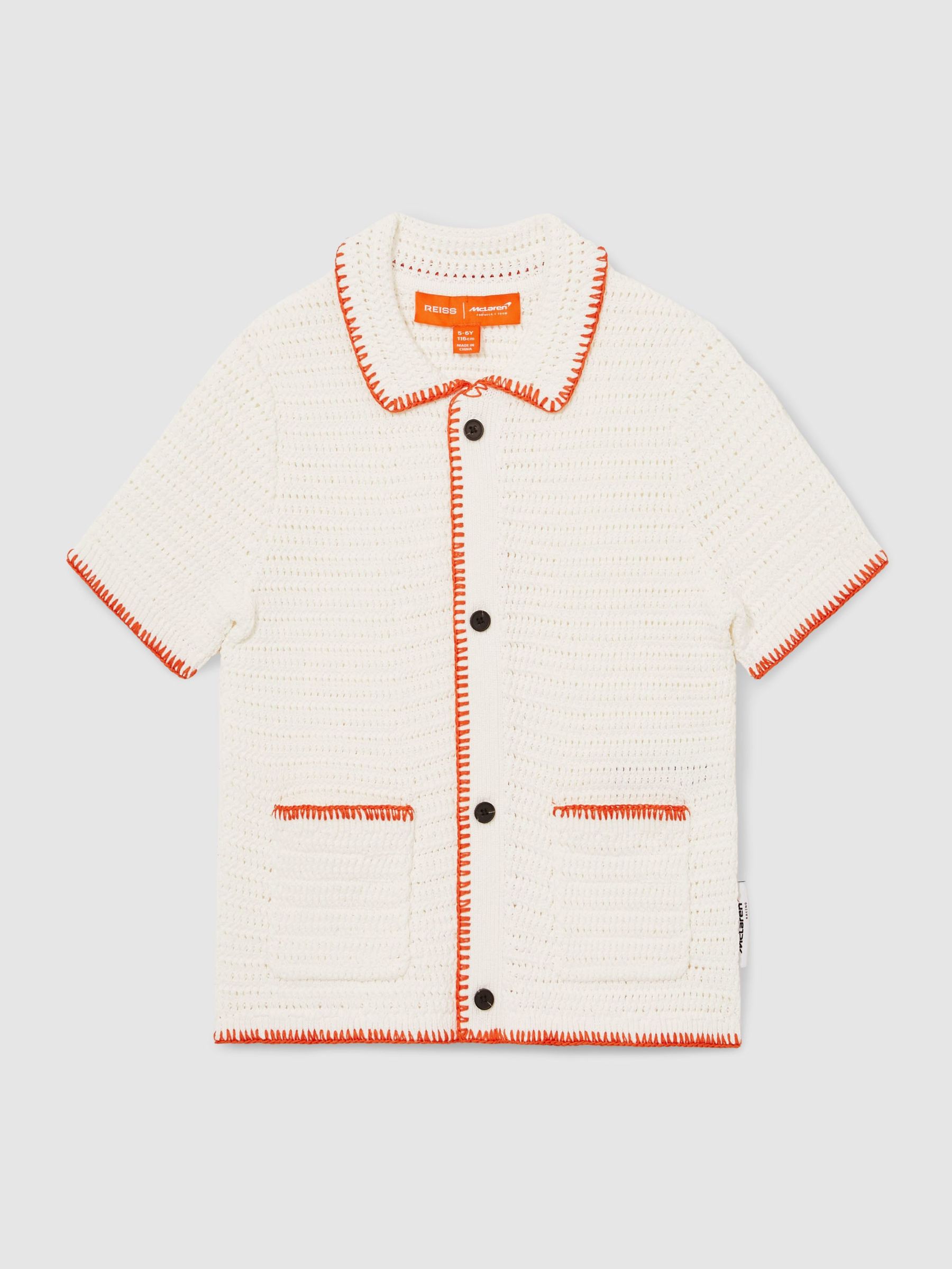 McLaren F1 Team Crochet Shirt in Off White/Orange (F41812) | US$75