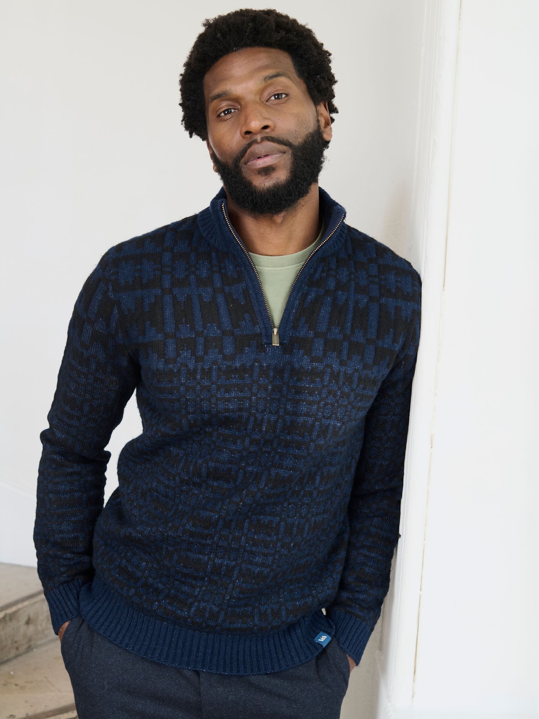 Navy Blanket Half Neck Knitted Jumper (F42000) | €91