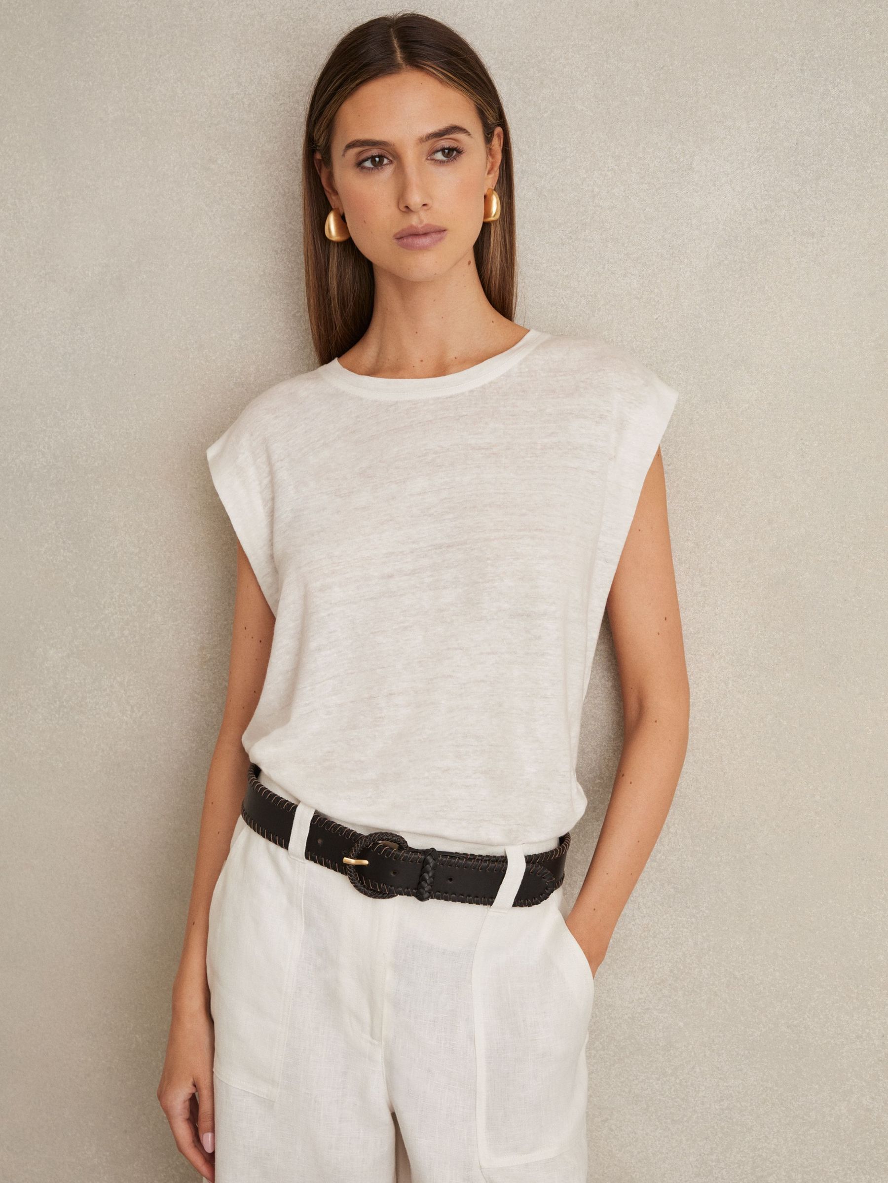 Linen Cap-Sleeve T-Shirt in White (F42256) | €85