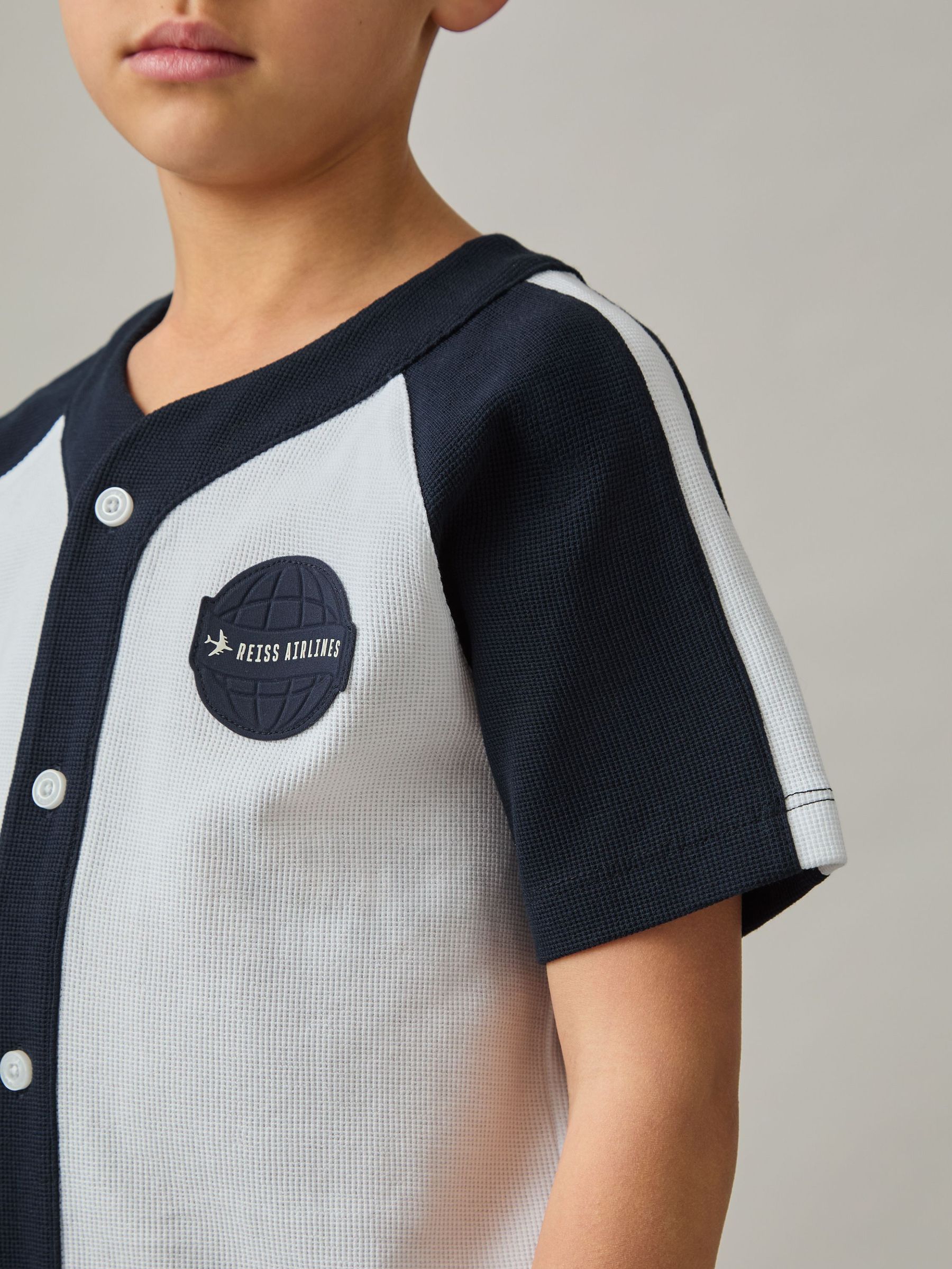 9-13 yrs Cotton Waffle-Knit Badge Shirt in Off White/Navy (F42266) | 60 €