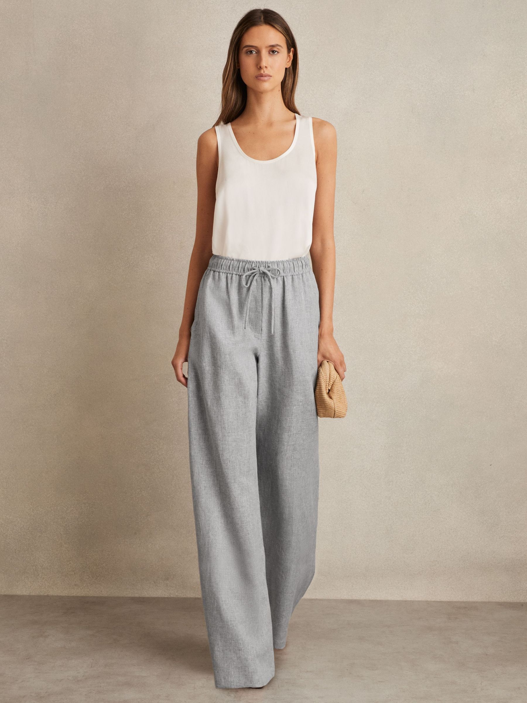Petite Linen-Blend Wide-Leg Trousers in Blue (F43021) | €185