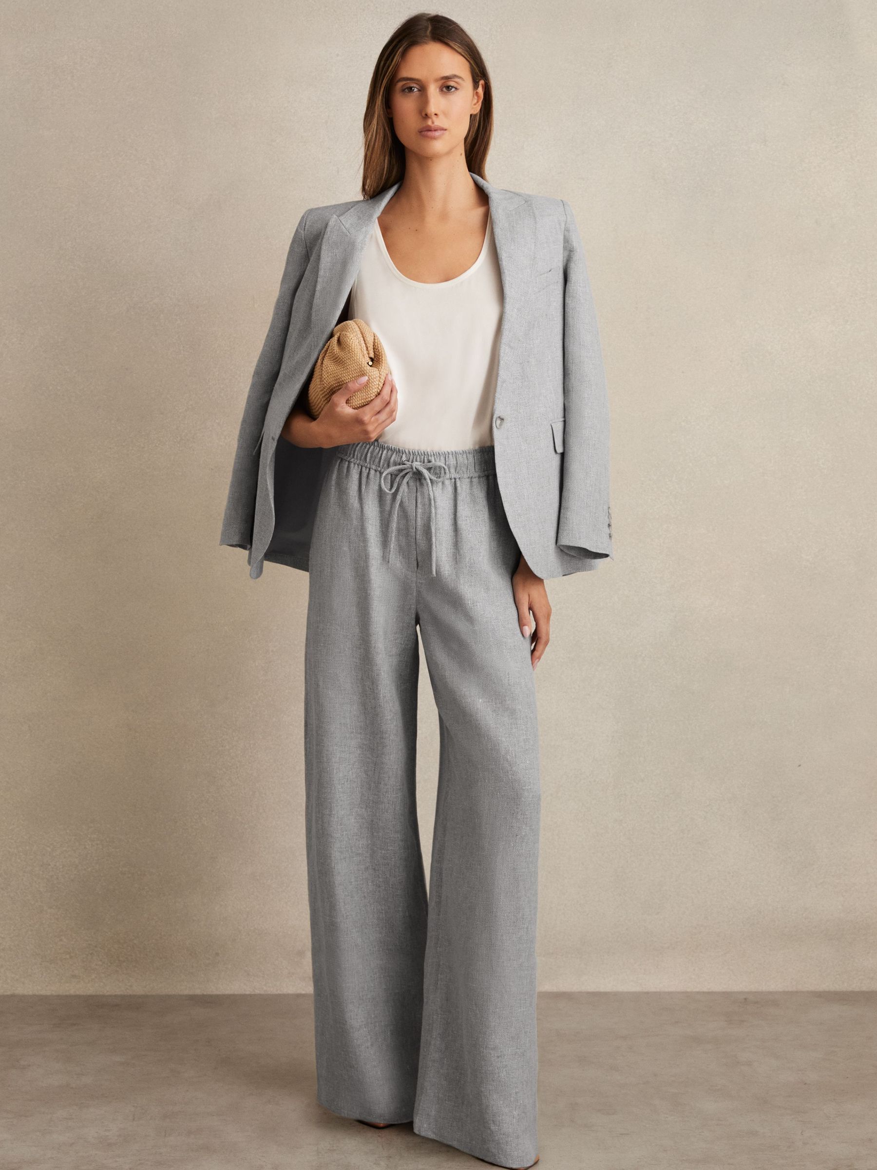 Linen-Blend Wide-Leg Trousers in Blue (F43025) | €185