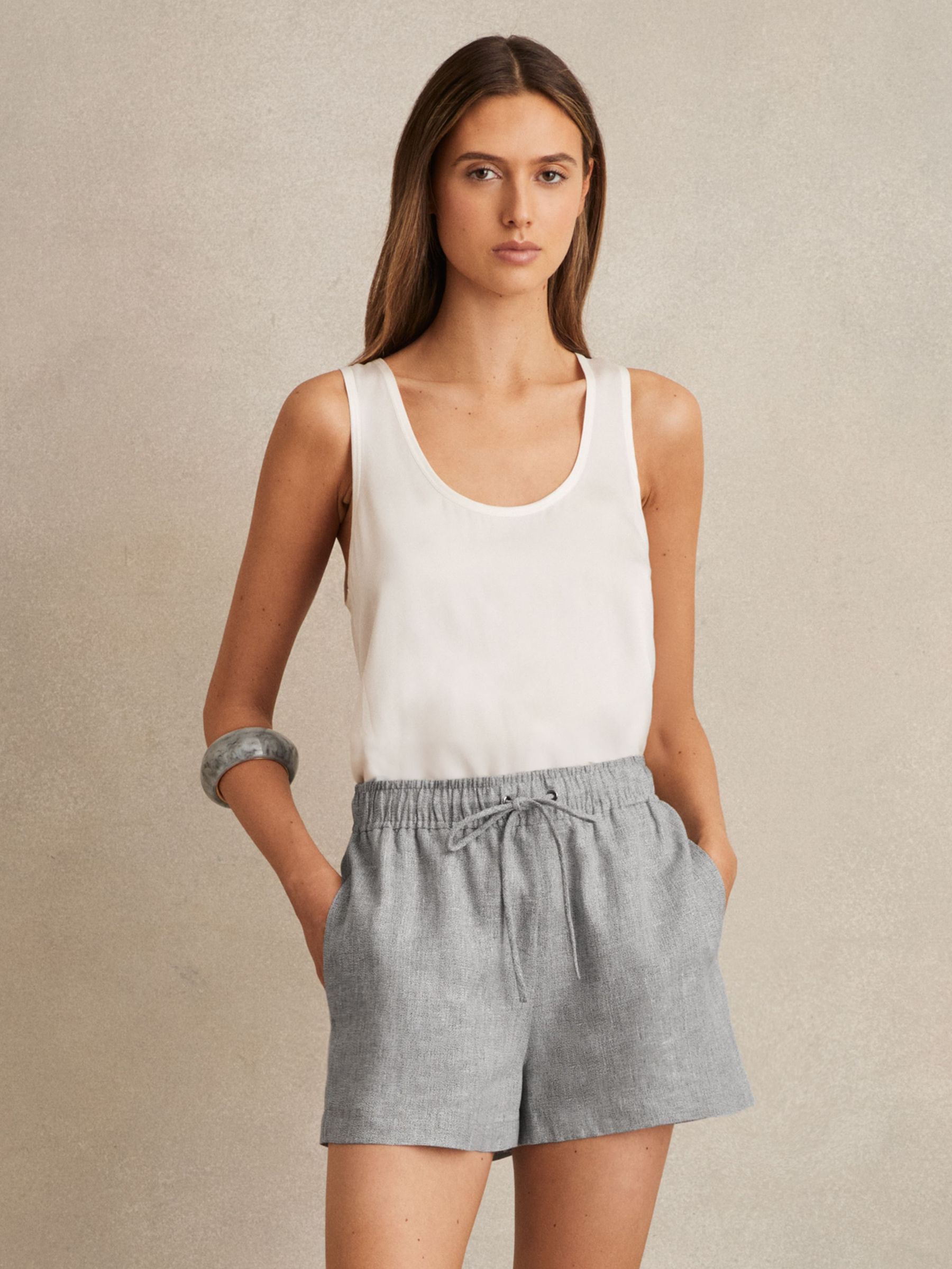 Linen Blend Drawstring Shorts in Blue (F43031) | €125