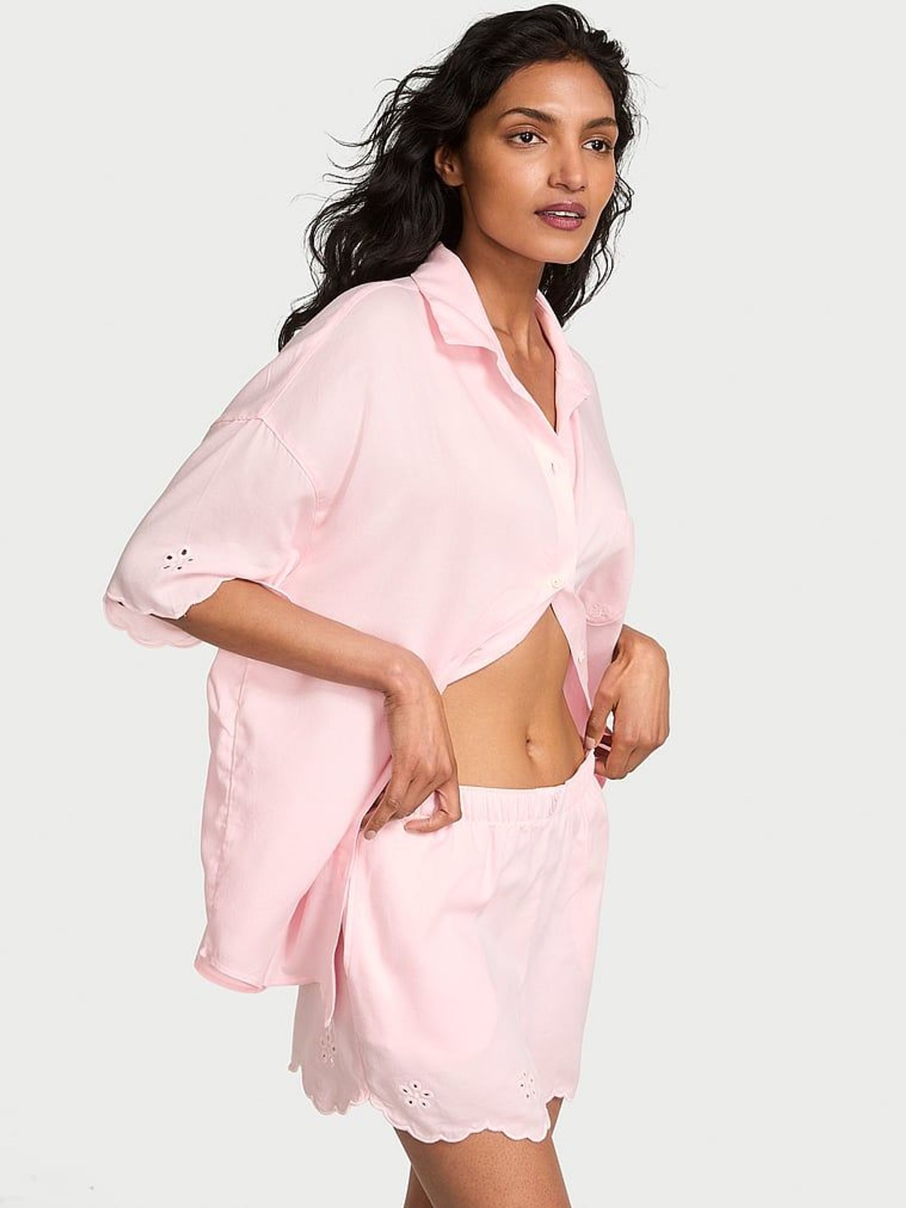 Angel Pink Eyelet Cotton Modal Short Pyjama Set (F43620) | €75
