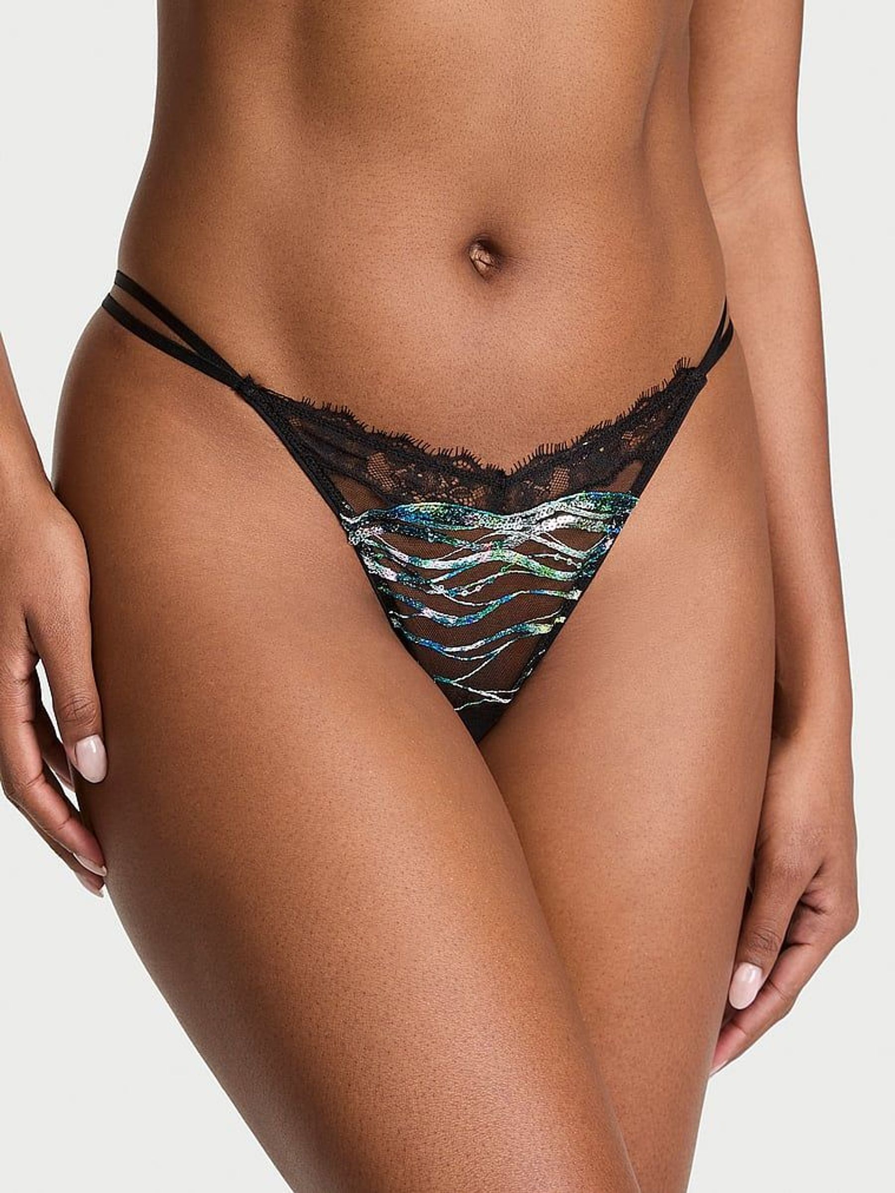 Siren Black G String Sequin Embroidery Knickers (F43624) | €22.50