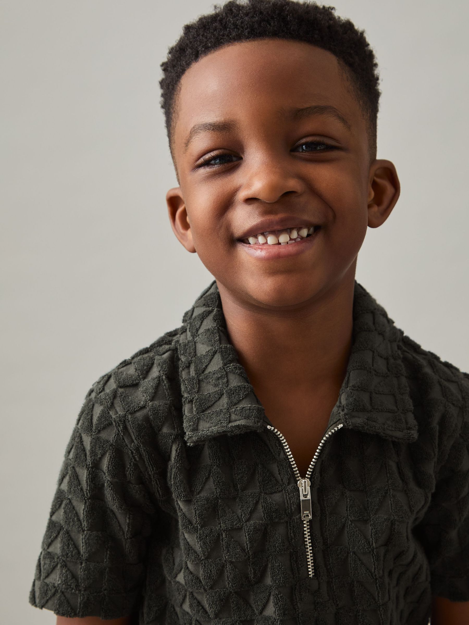 9-13 yrs Textured Towelling Polo Shirt in Dark Sage (F45219) | €45