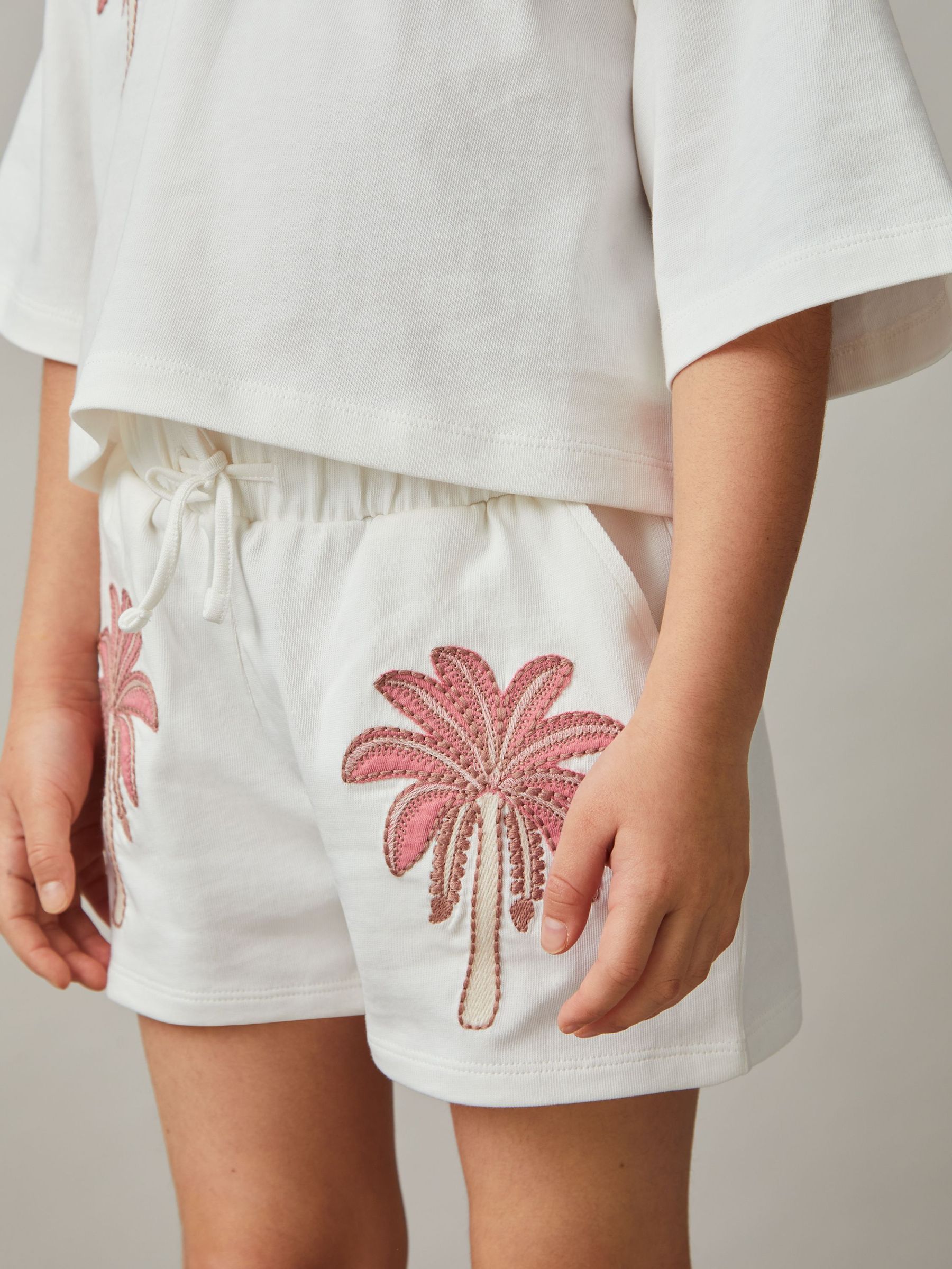 Cotton Palm Tree Drawstring Shorts in Ivory (F45223) | €30