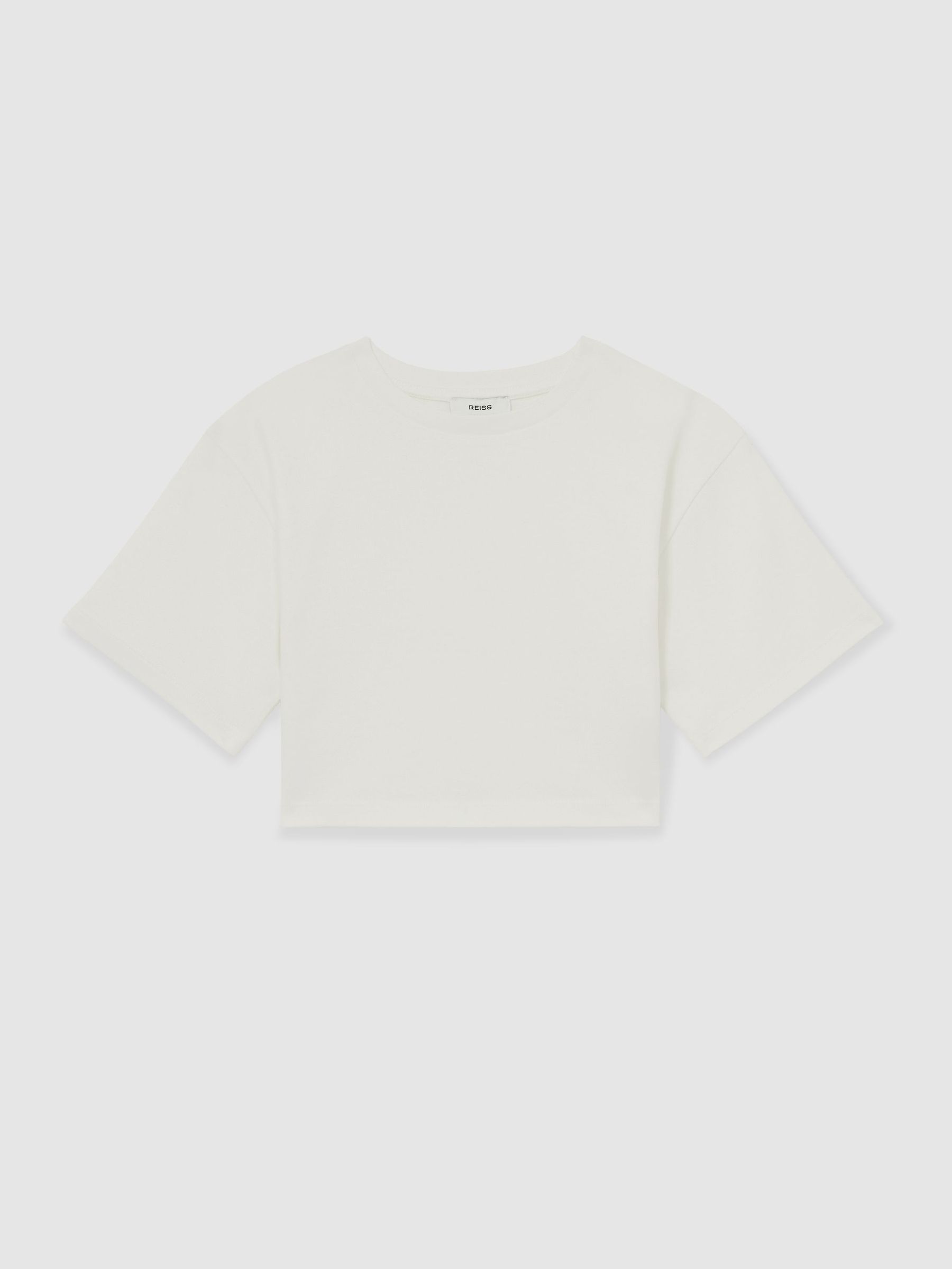 Oversize Cotton Cropped T-Shirt in Ivory (F45224) | AED85
