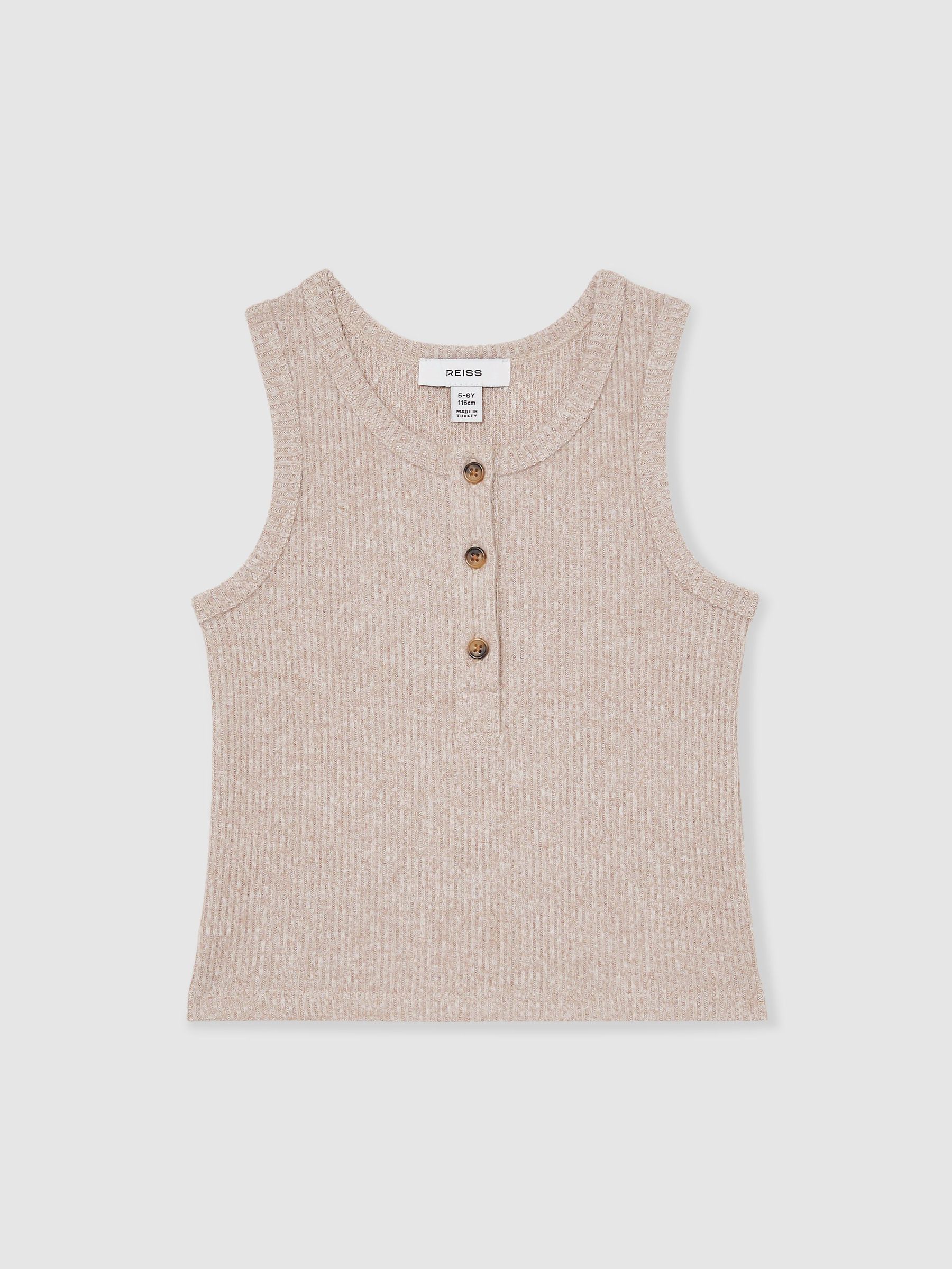 Rib-Knit Button-Placket Vest in Mink (F45228) | US$30