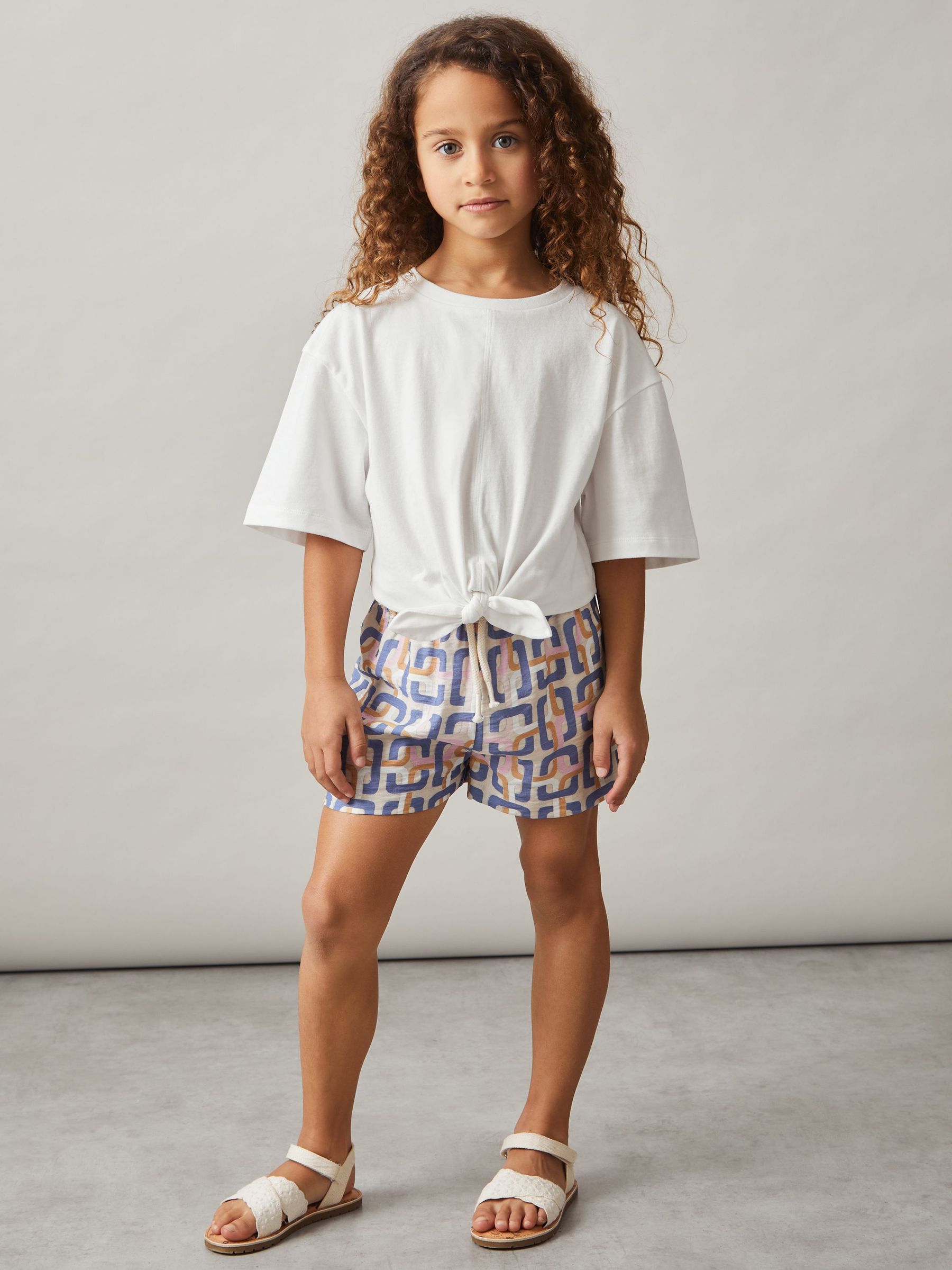 Cotton Tie-Front Cropped T-Shirt in Ivory (F45233) | US$25