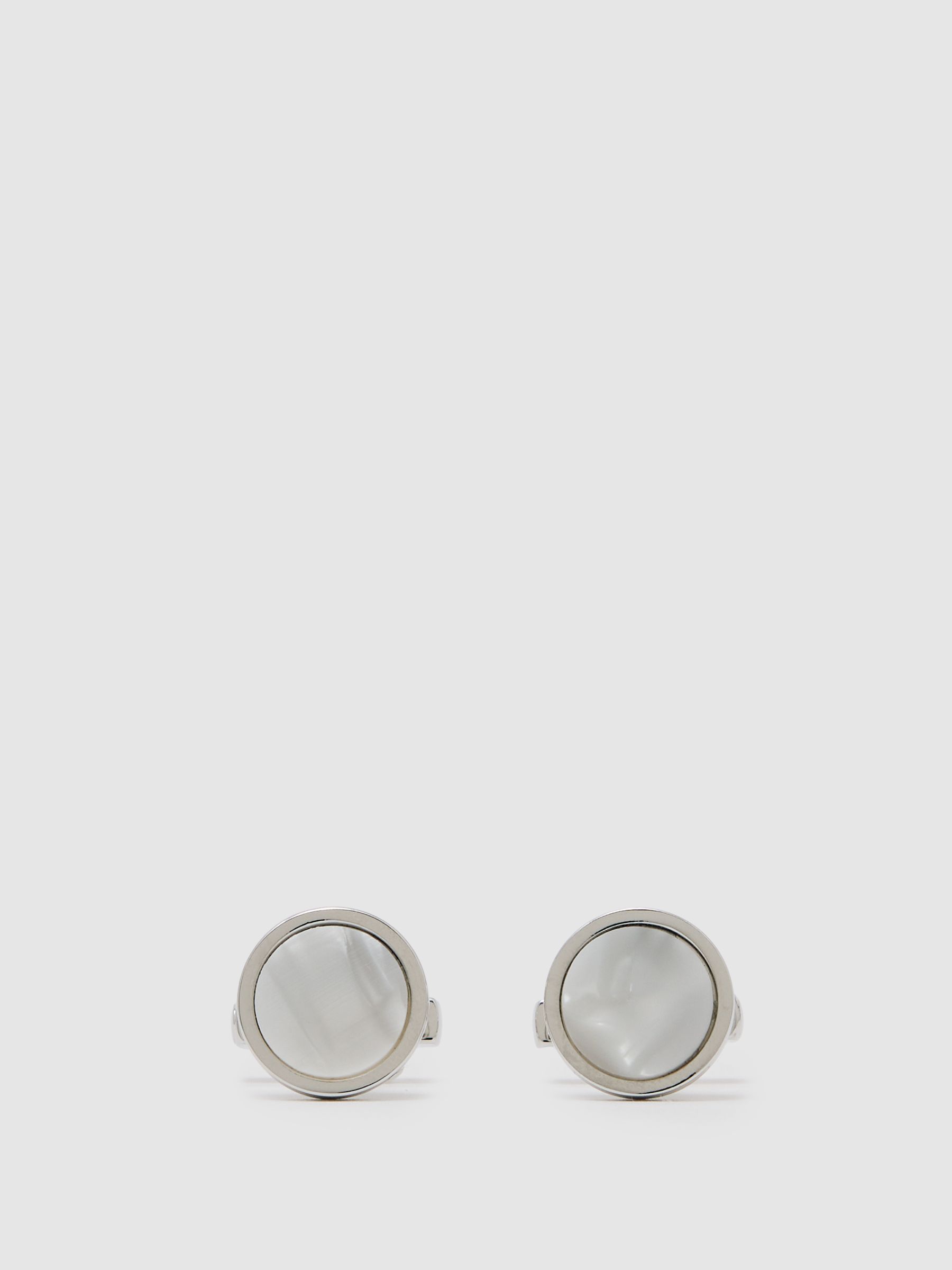Inlaid Round Cufflinks in Silver/Mop (F45234) | HK$880