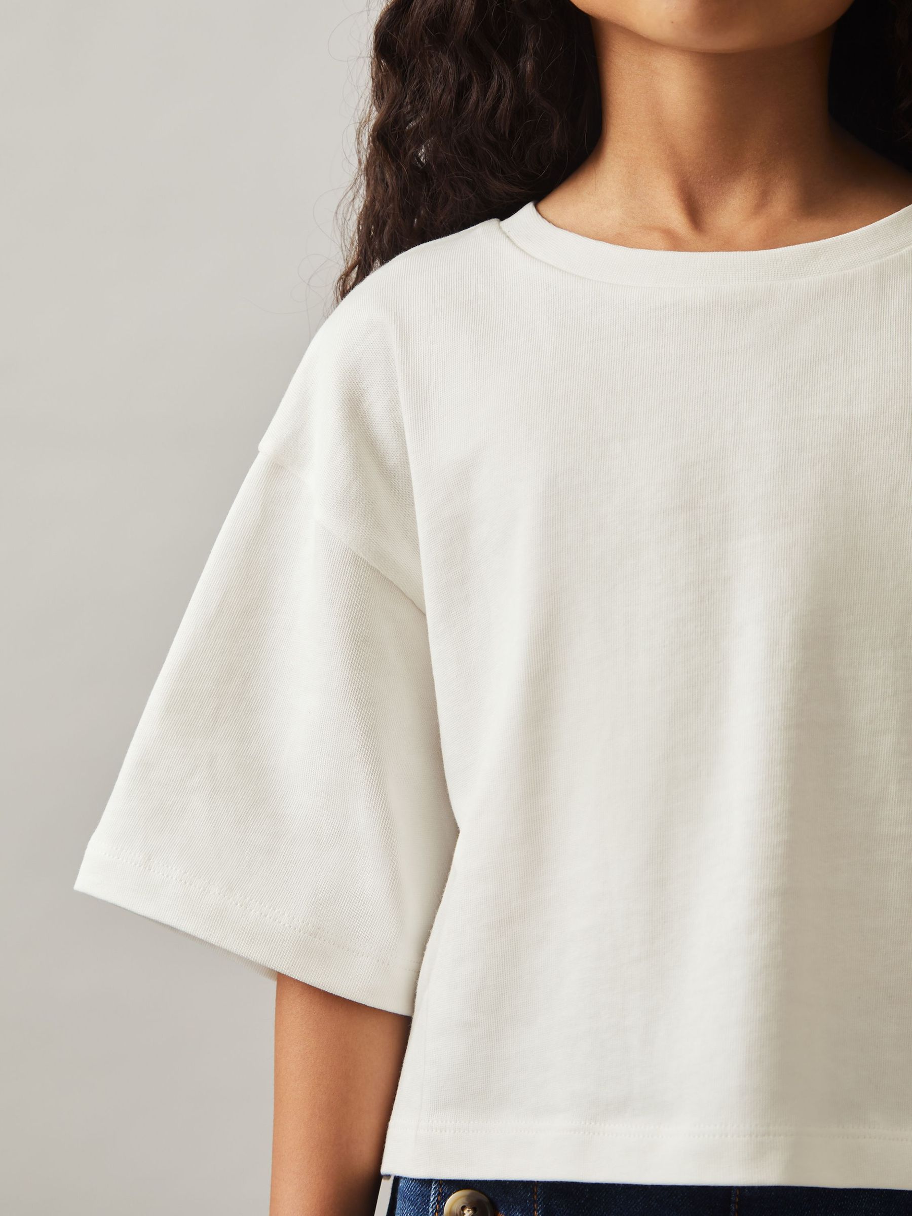 Cotton Cropped Oversize T-Shirt in Ivory (F45248) | €20