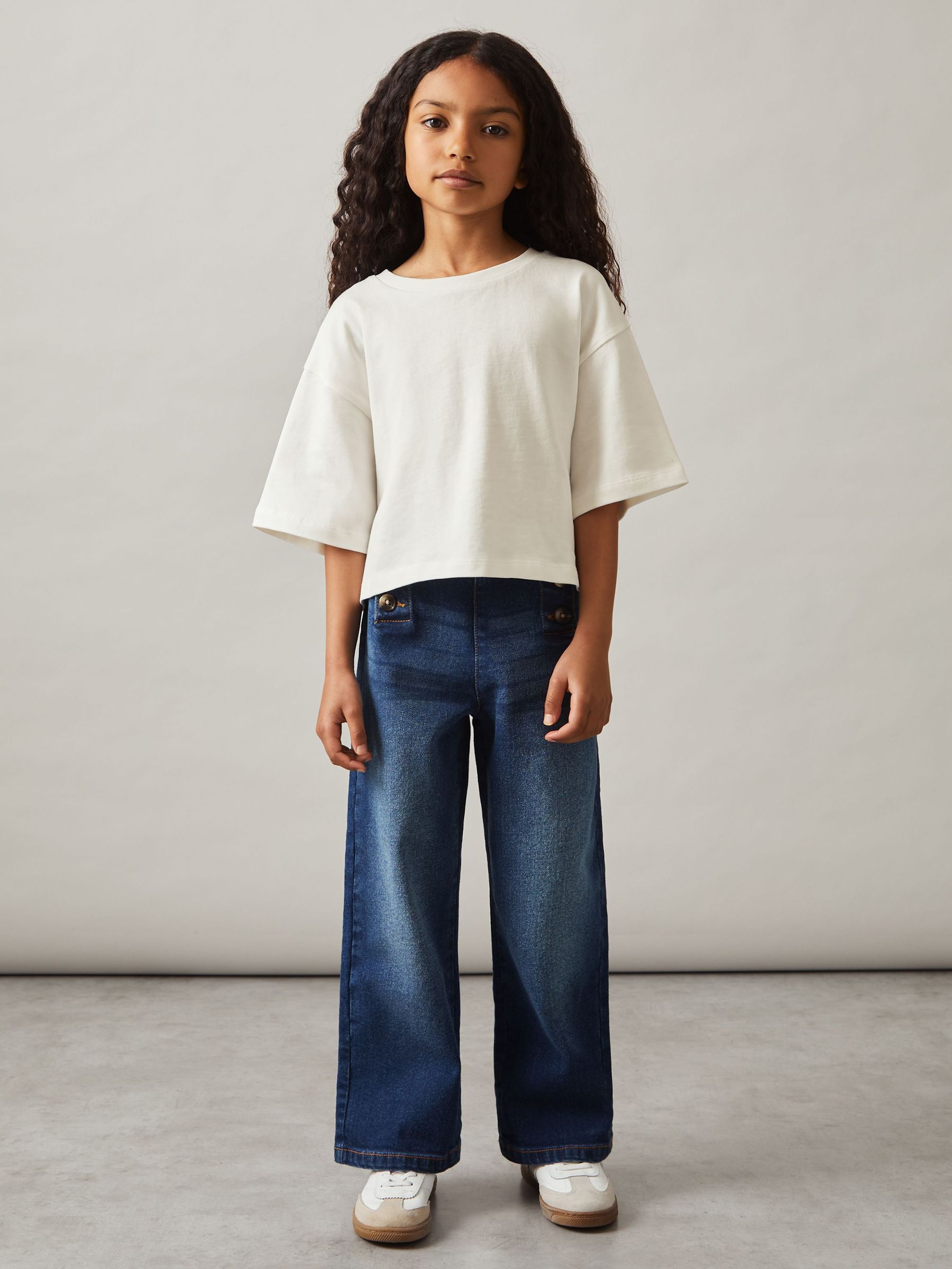 Cotton Cropped Oversize T-Shirt in Ivory (F45253) | 70 SAR