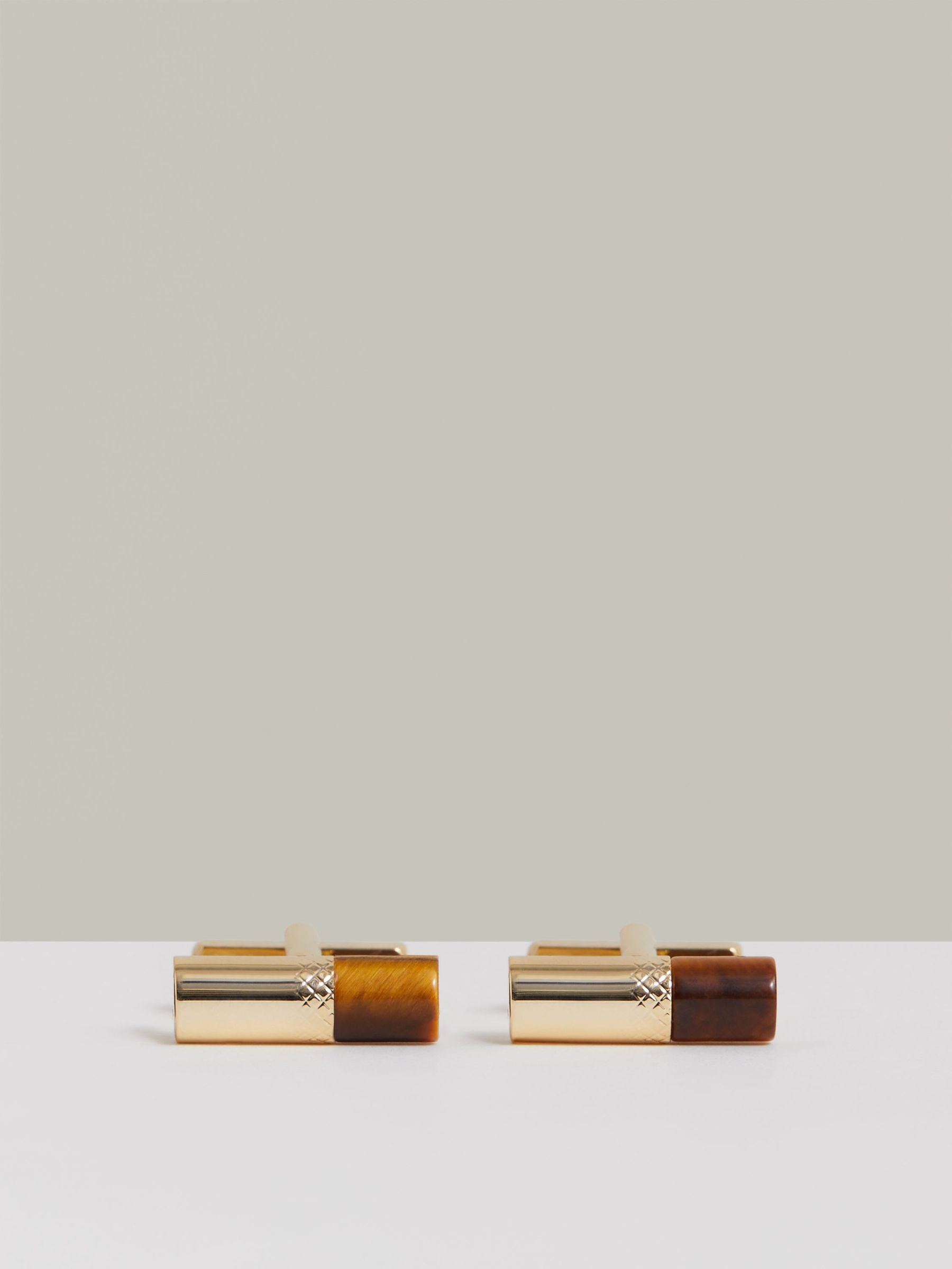 Stone Insert Barrel Cufflinks in Gold/Tortoiseshell (F45263) | €95