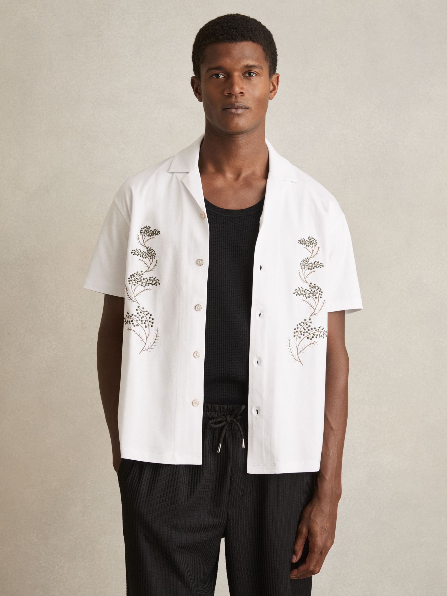 Cotton Floral Embroidered Shirt in White (F45264) | US$160
