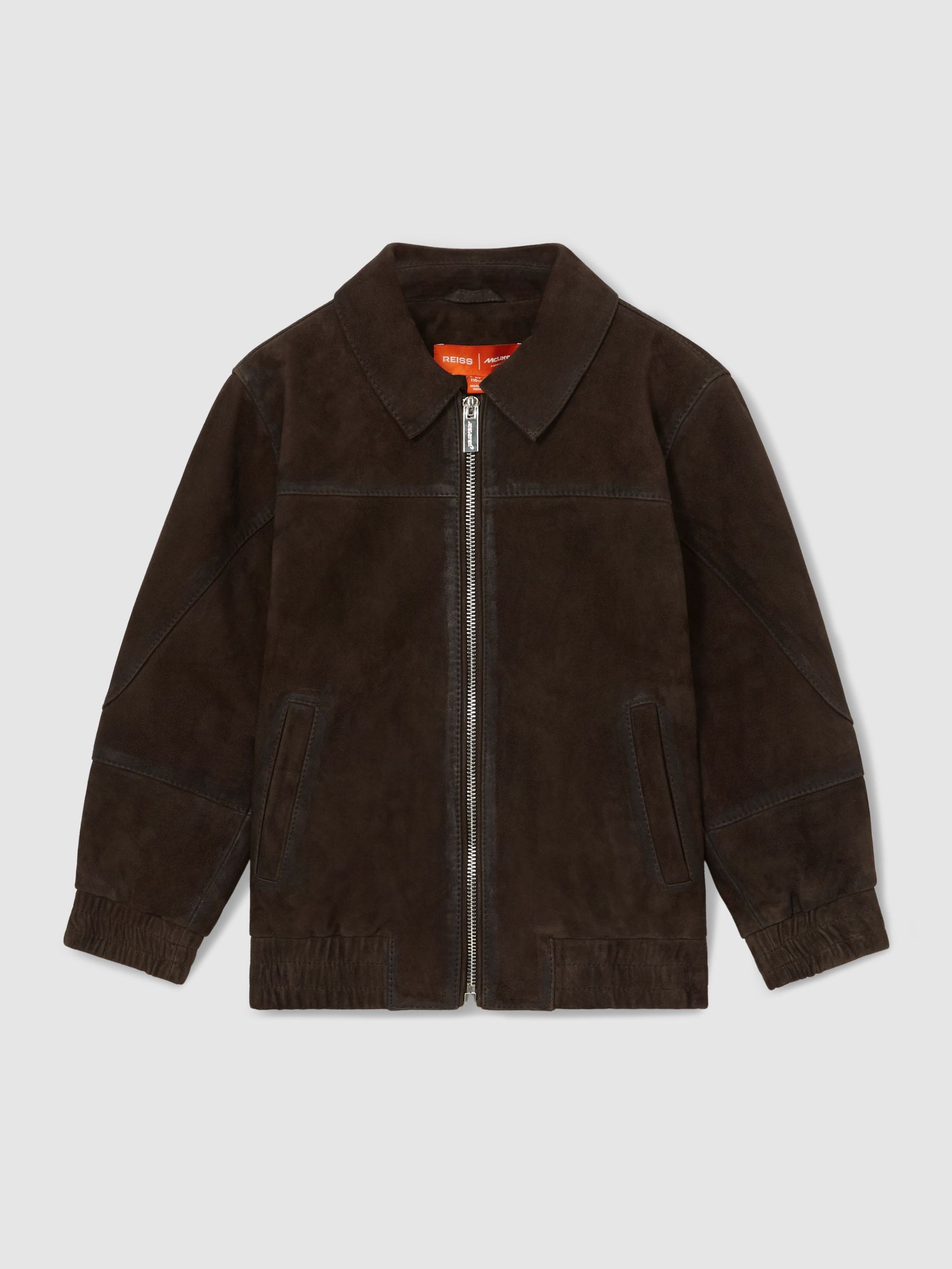 13-14 yrs Unisex Fit McLaren F1 Team Suede Bomber Jacket in Distressed Brown (F45268) | US$285