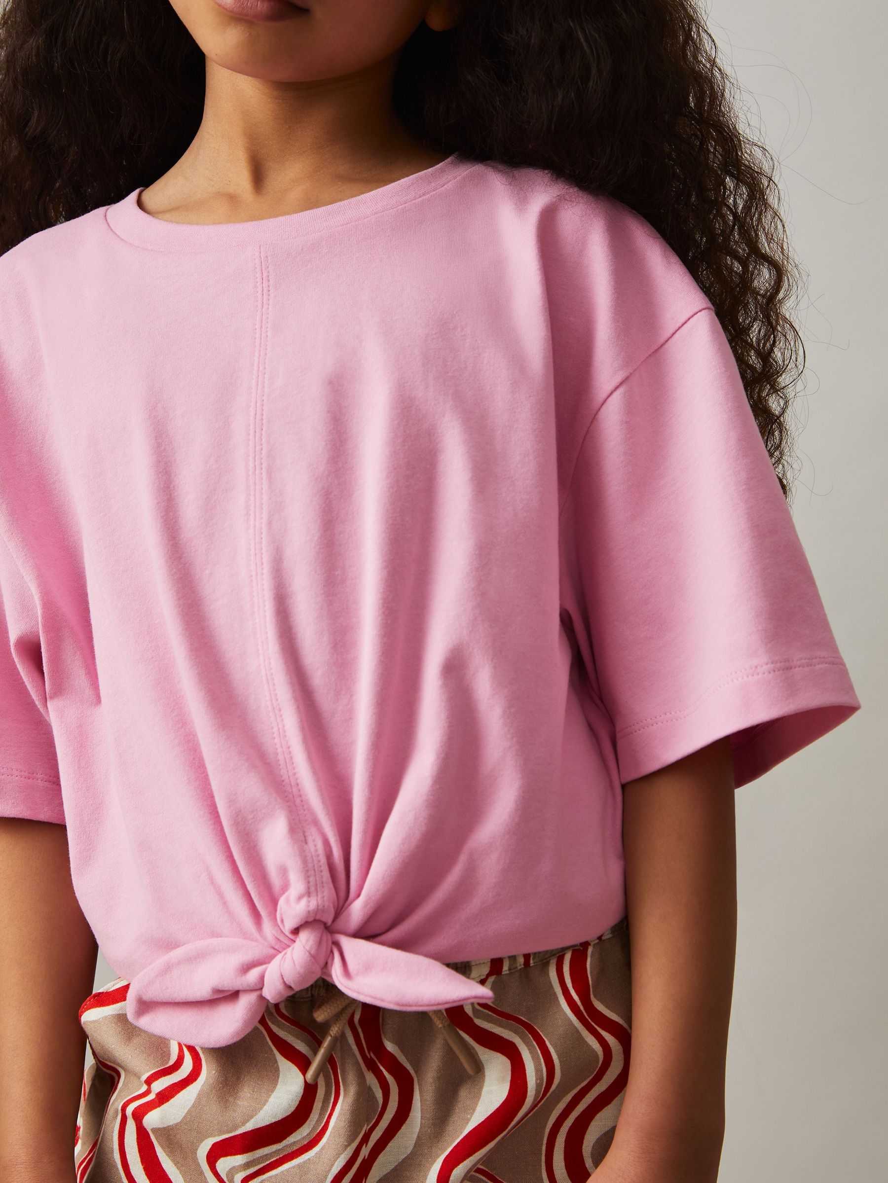 Cotton Tie-Front Cropped T-Shirt in Pink (F45271) | €25