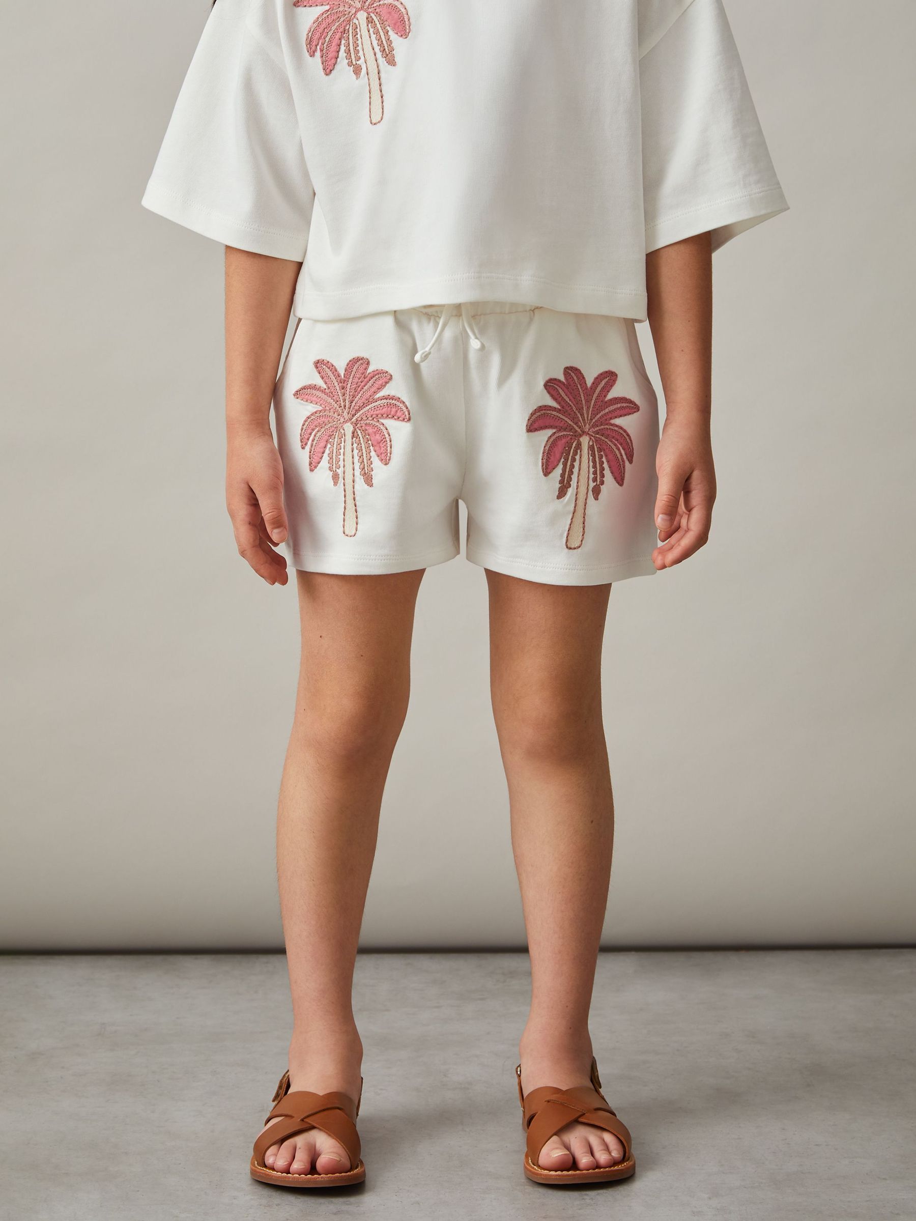 Cotton Palm Tree Drawstring Shorts in Ivory (F45272) | €25