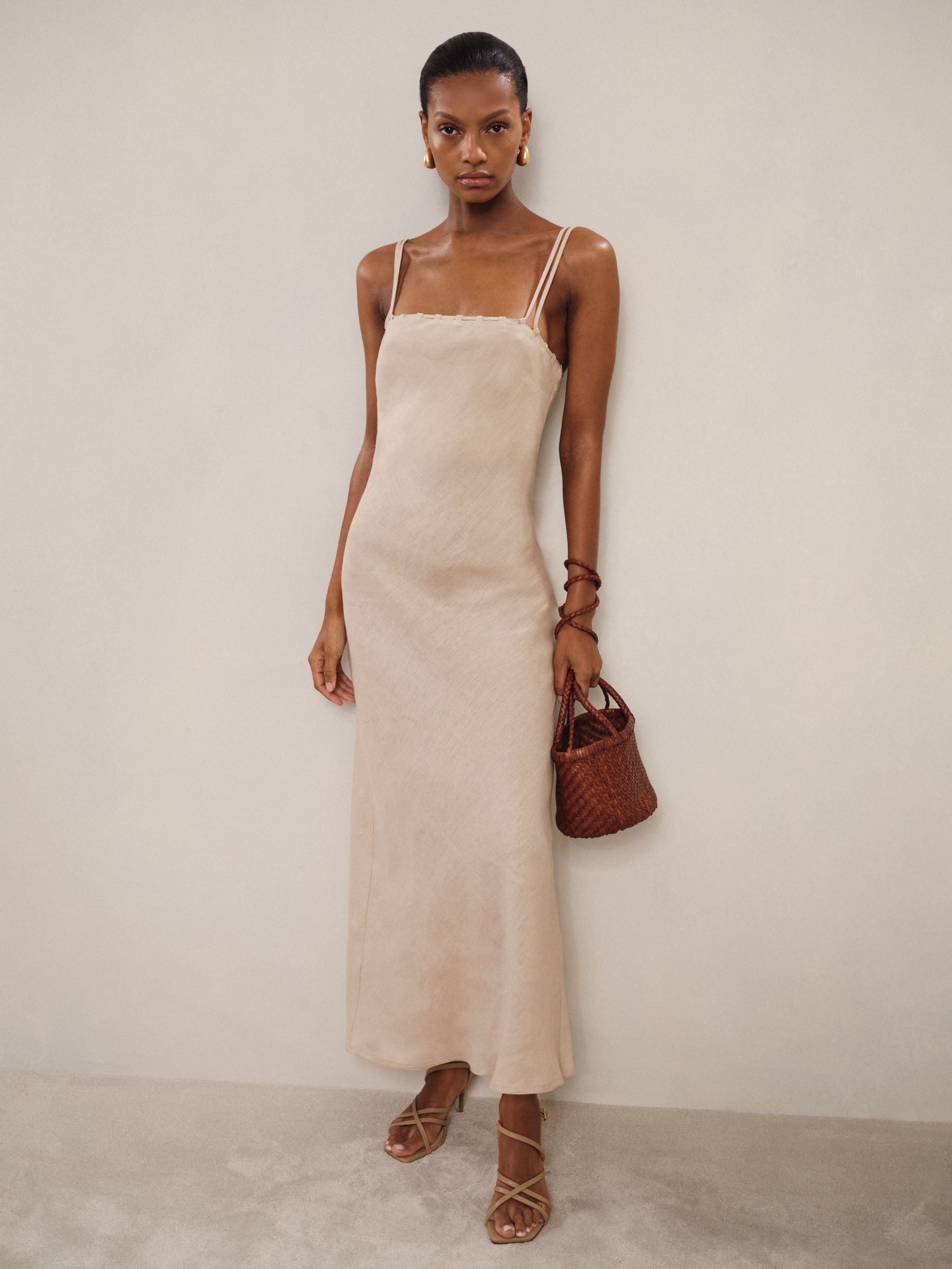 Linen Double-Strap Slip Dress in Neutral (F45274) | €225
