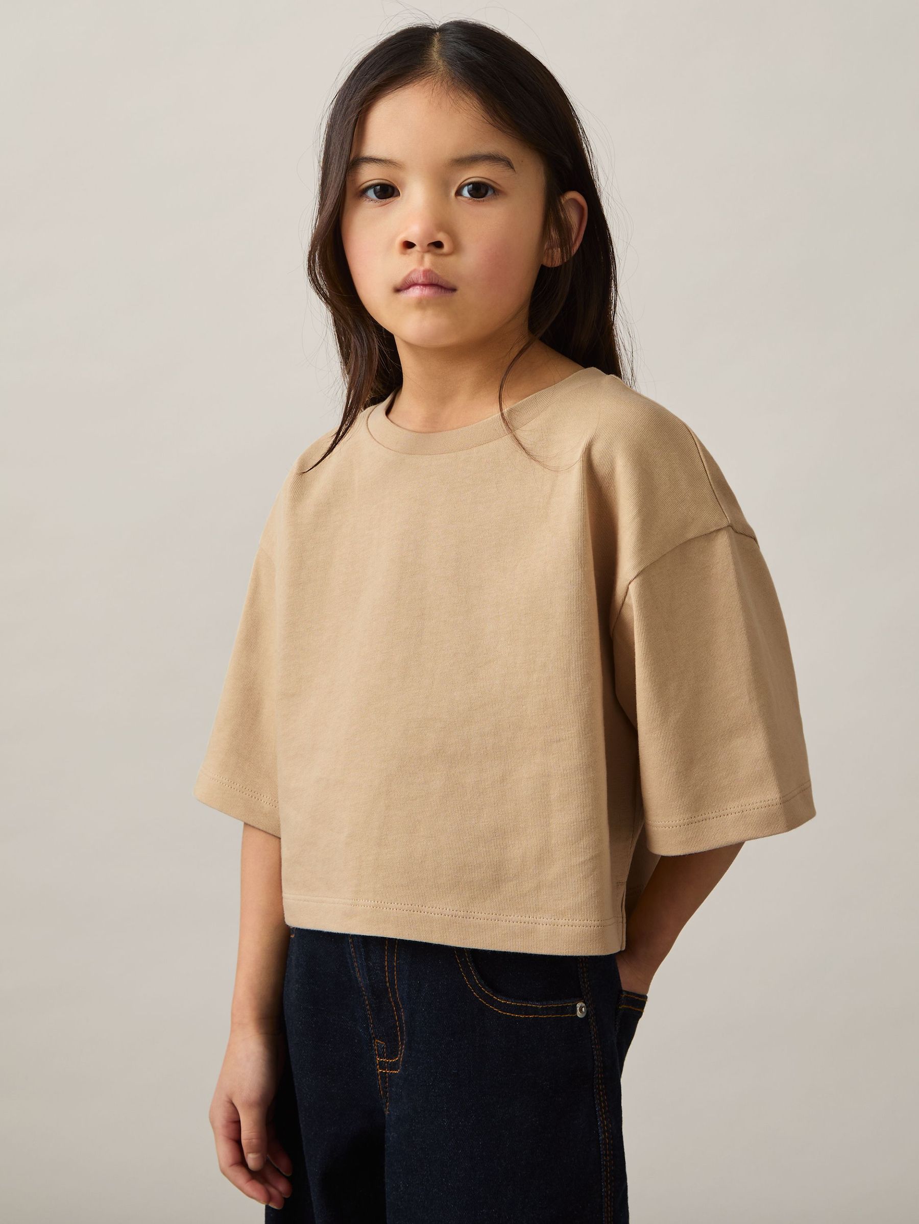Cotton Cropped Oversize T-Shirt in Sand (F45277) | €20