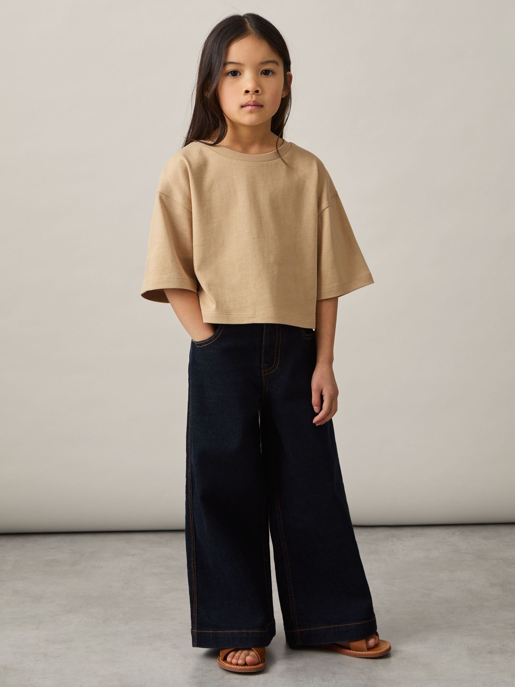 Cotton Cropped Oversize T-Shirt in Sand (F45278) | €15