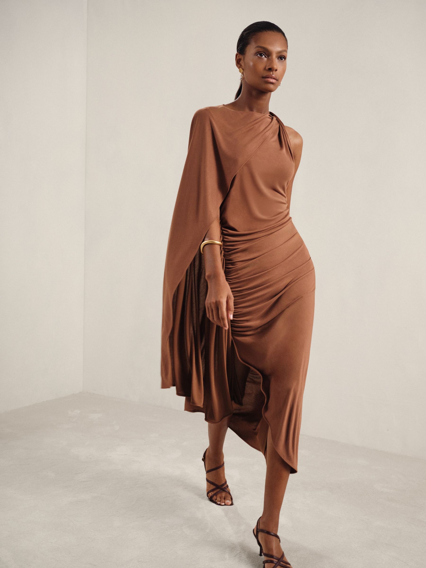 Cape Sleeve Jersey Dress in Brown (F45279) | US$295