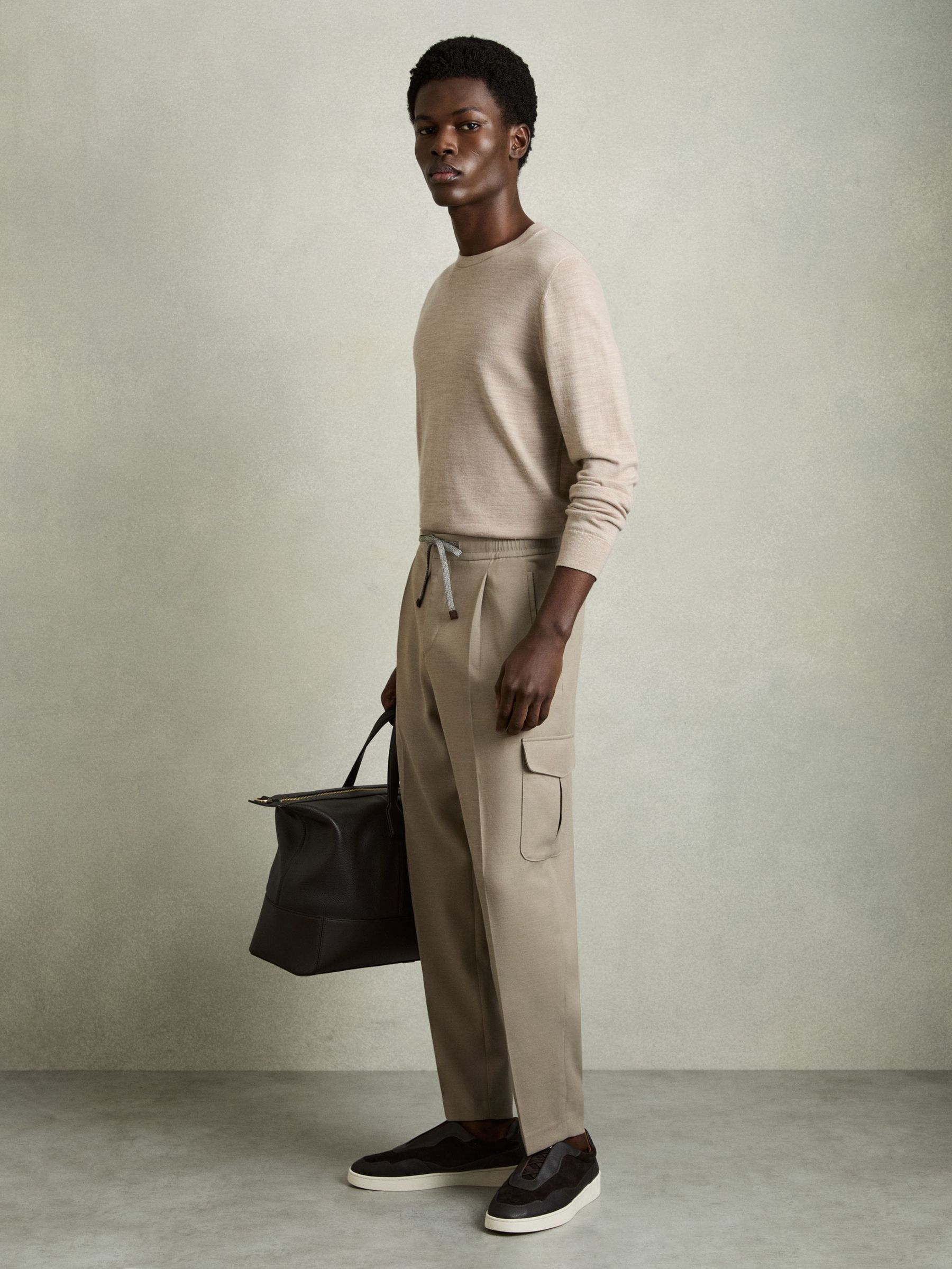 Relaxed Drawstring Cargo Trousers in Sage Green (F45282) | US$265
