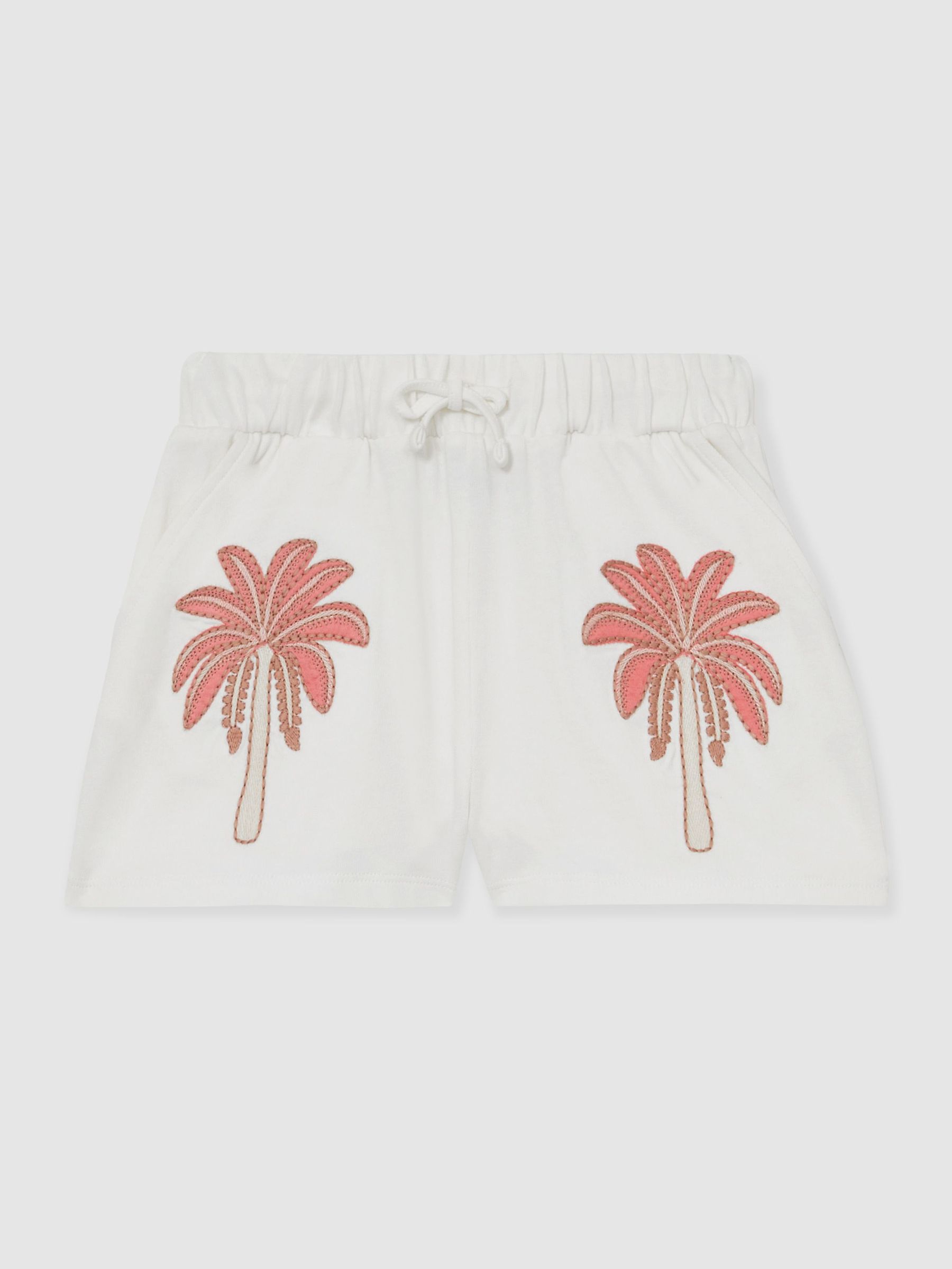 Cotton Palm Tree Drawstring Shorts in Ivory (F45287) | €30