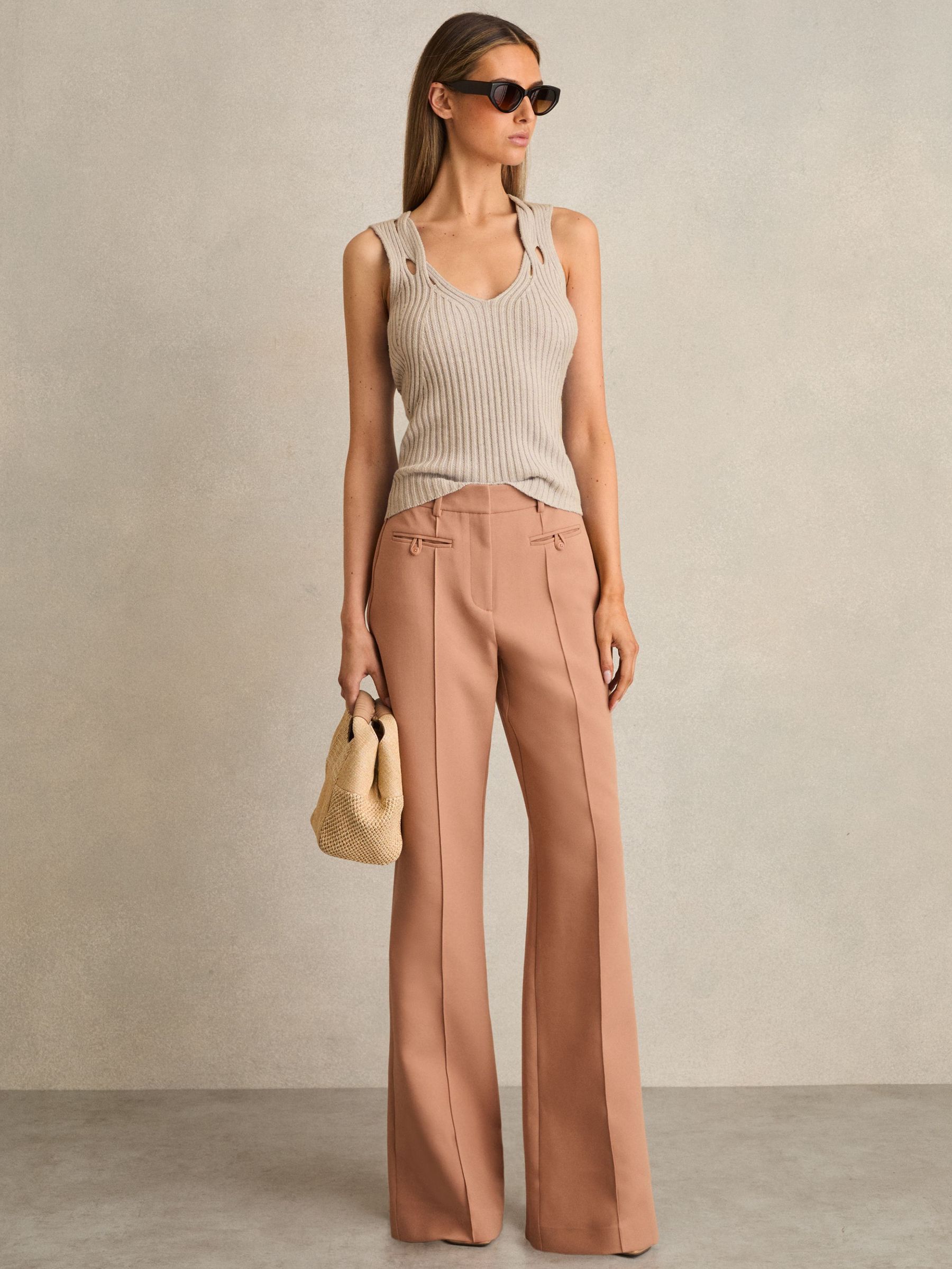 Welt Pocket Flared Trousers in Tan (F45289) | US$225