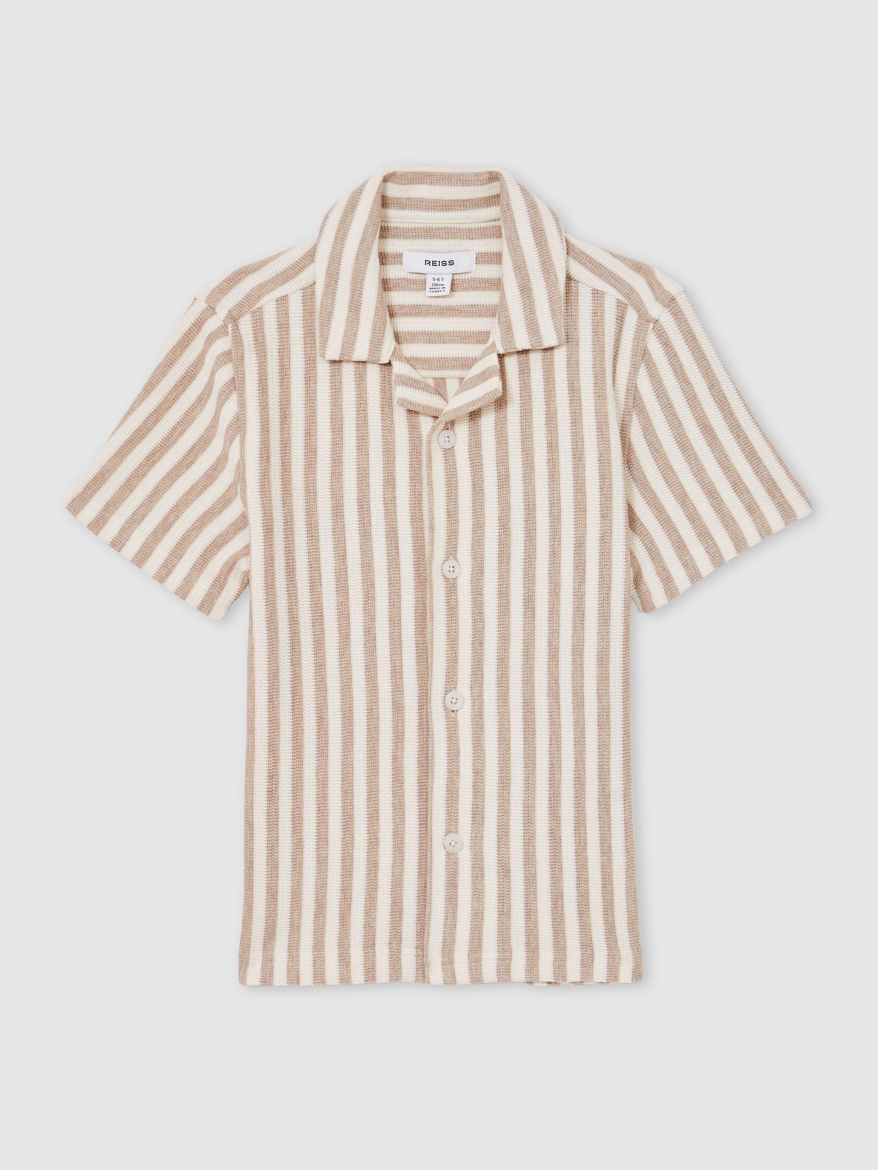 Textured Stripe Cuban-Collar Shirt in Stone/White (F45290) | $80