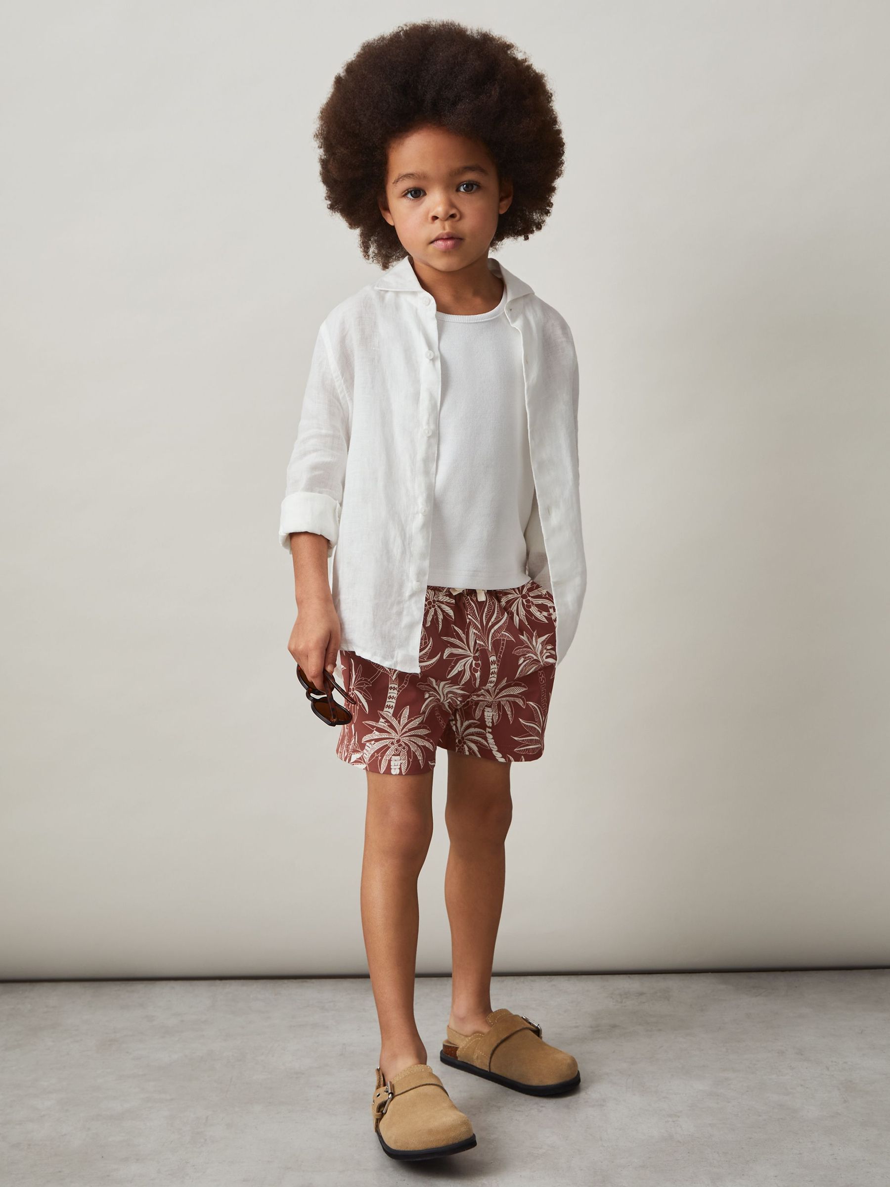 Palm-Print Swim Shorts in Rust/Off White (F45321) | $35