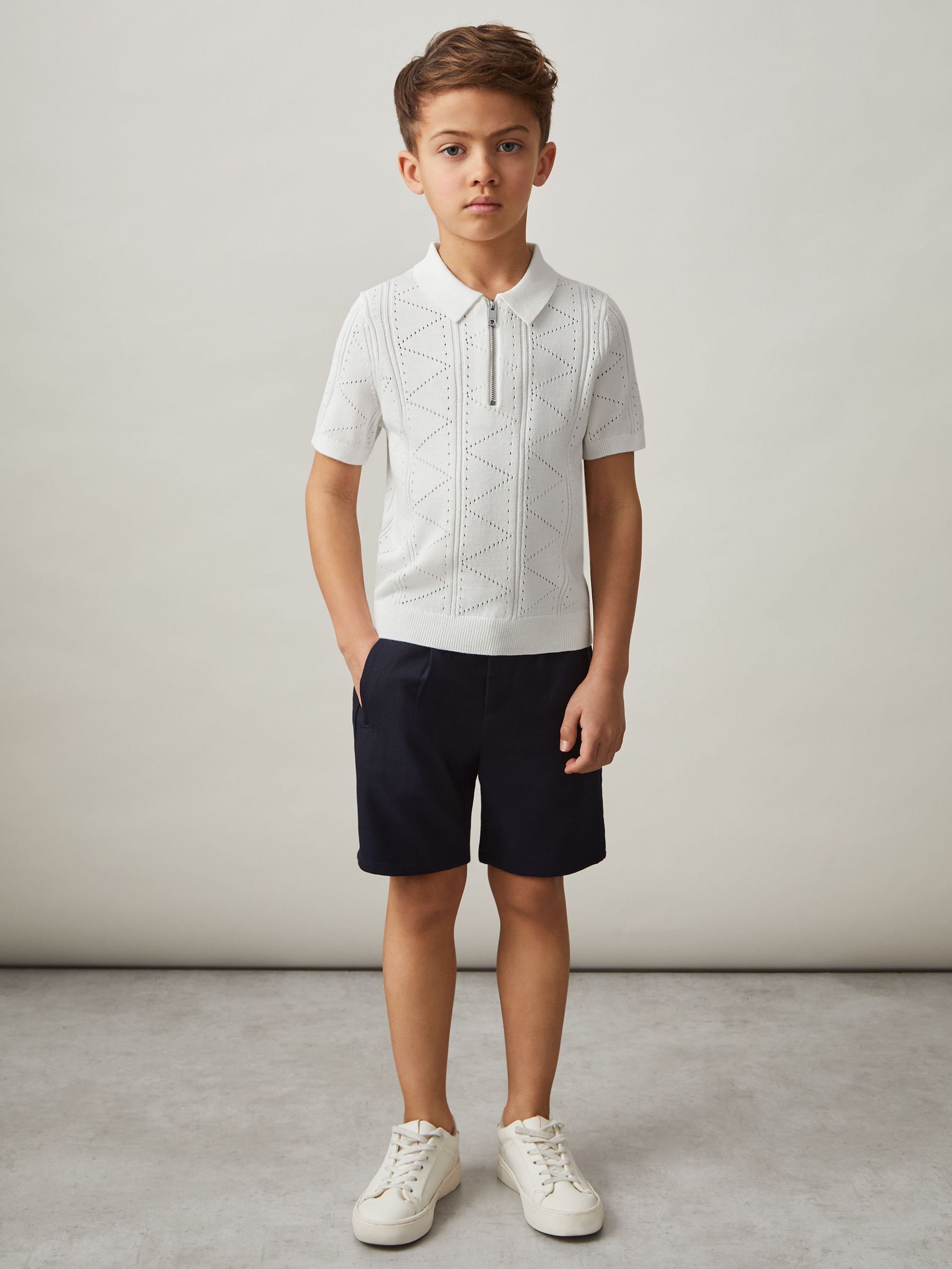 Half Zip Pointelle Polo Shirt in Off White (F45327) | €55