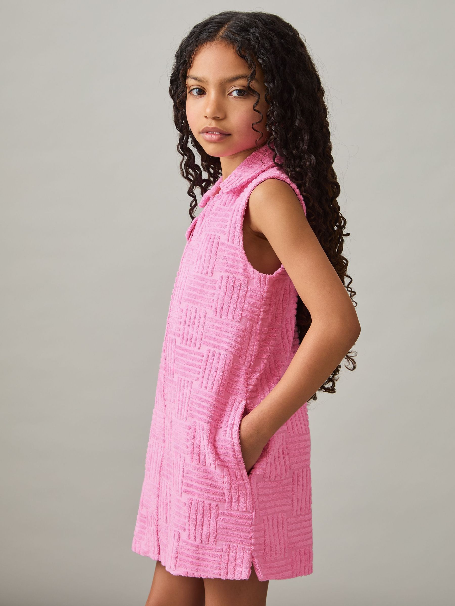 Textured Towelling Zip-Through Dress in Pink (F46992) | €55
