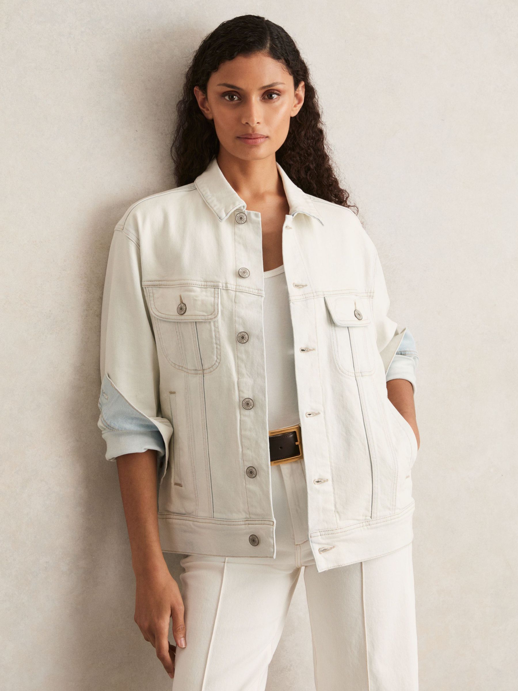 Paige Button-Through Denim Jacket in Ivory (F47001) | €395