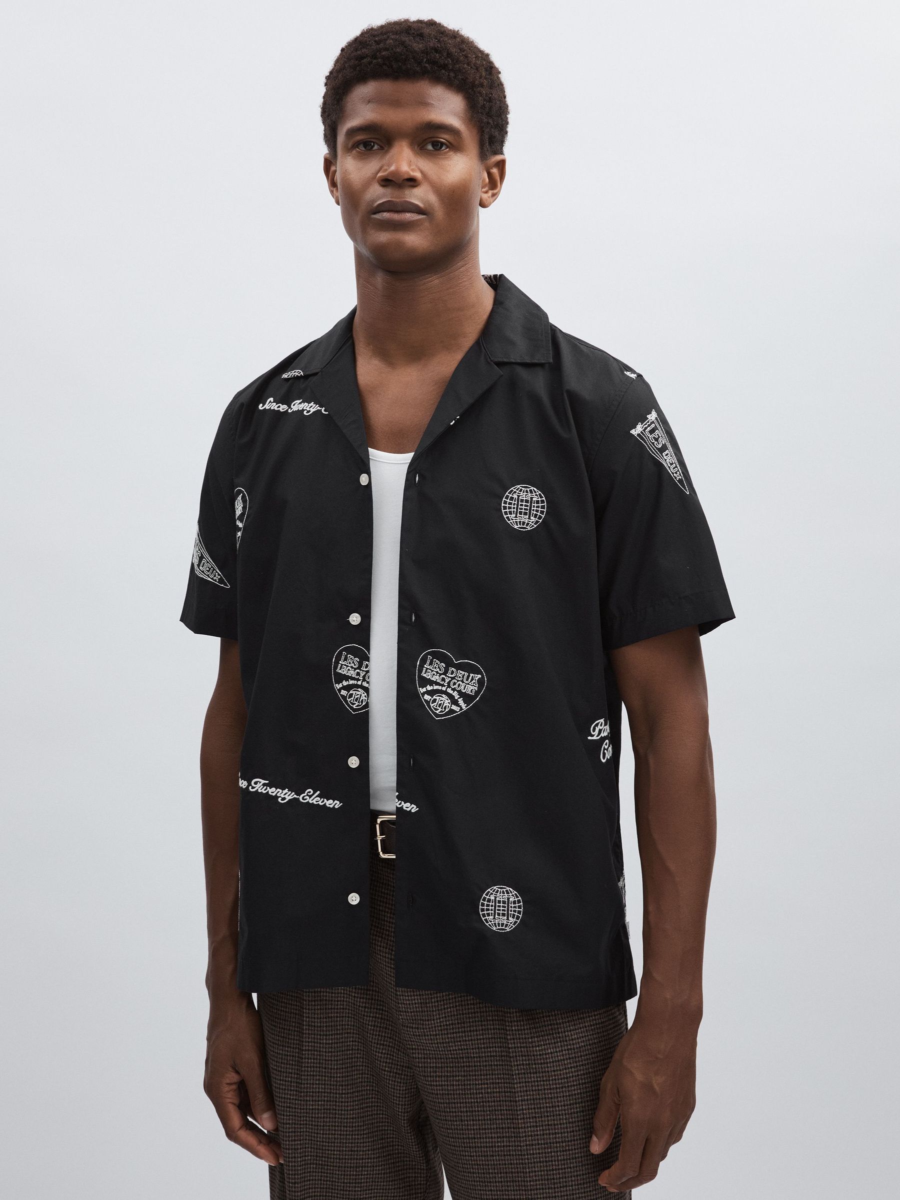 100% Organic Cotton Embroidered Shirt in Black Print (F47006) | AED675