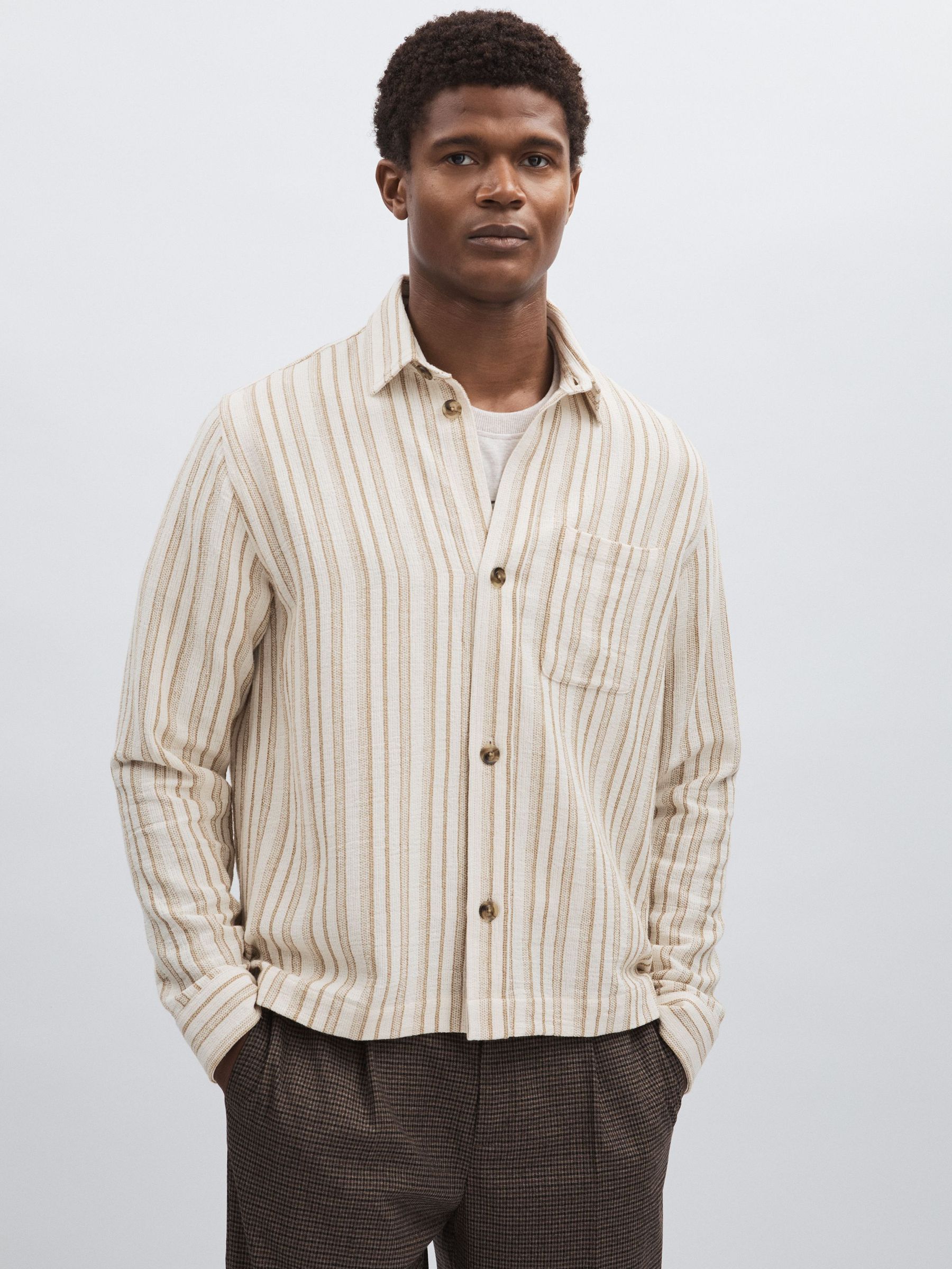 Blend Stripe Overshirt in Ivory (F47013) | AED900