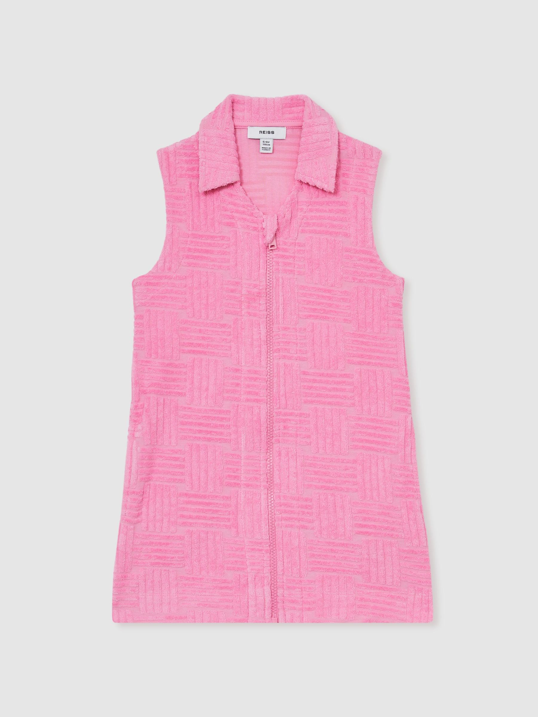 Textured Towelling Zip-Through Dress in Pink (F47014) | €60