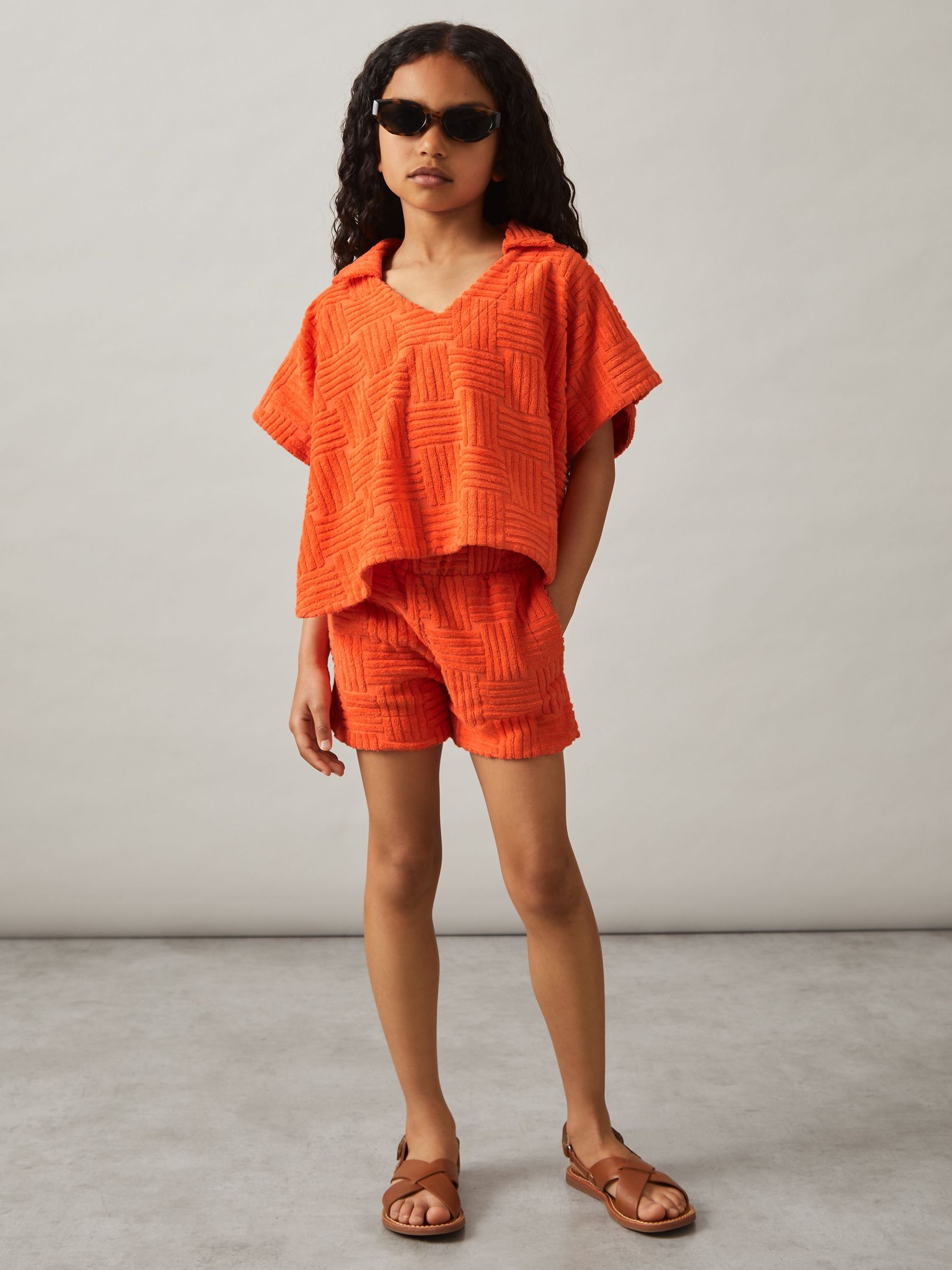 Towelling Shirt And Shorts Set in Orange (F47032) | €65
